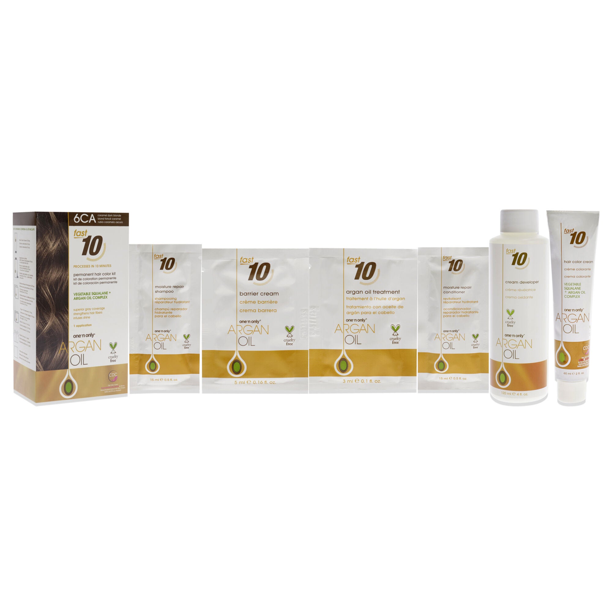 Argan Oil Fast 10 Permanent Hair Color Kit - 6CA Caramel Dark Blonde by One n Only for Unisex - 1 Pc Hair Color, See Description, alternate image number 2