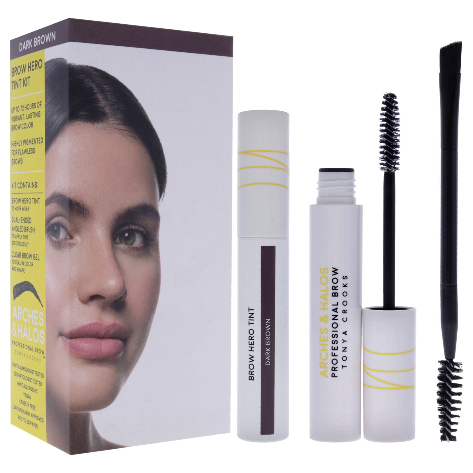 Brow Hero Tint Kit - Dark Brown by Arches and Halos for Women - 3 Pc 0.169oz Clear Brow Gel, 0.270oz Brow Hero Tint, Dual-Ended Angled Brush, See Description, alternate image number 2