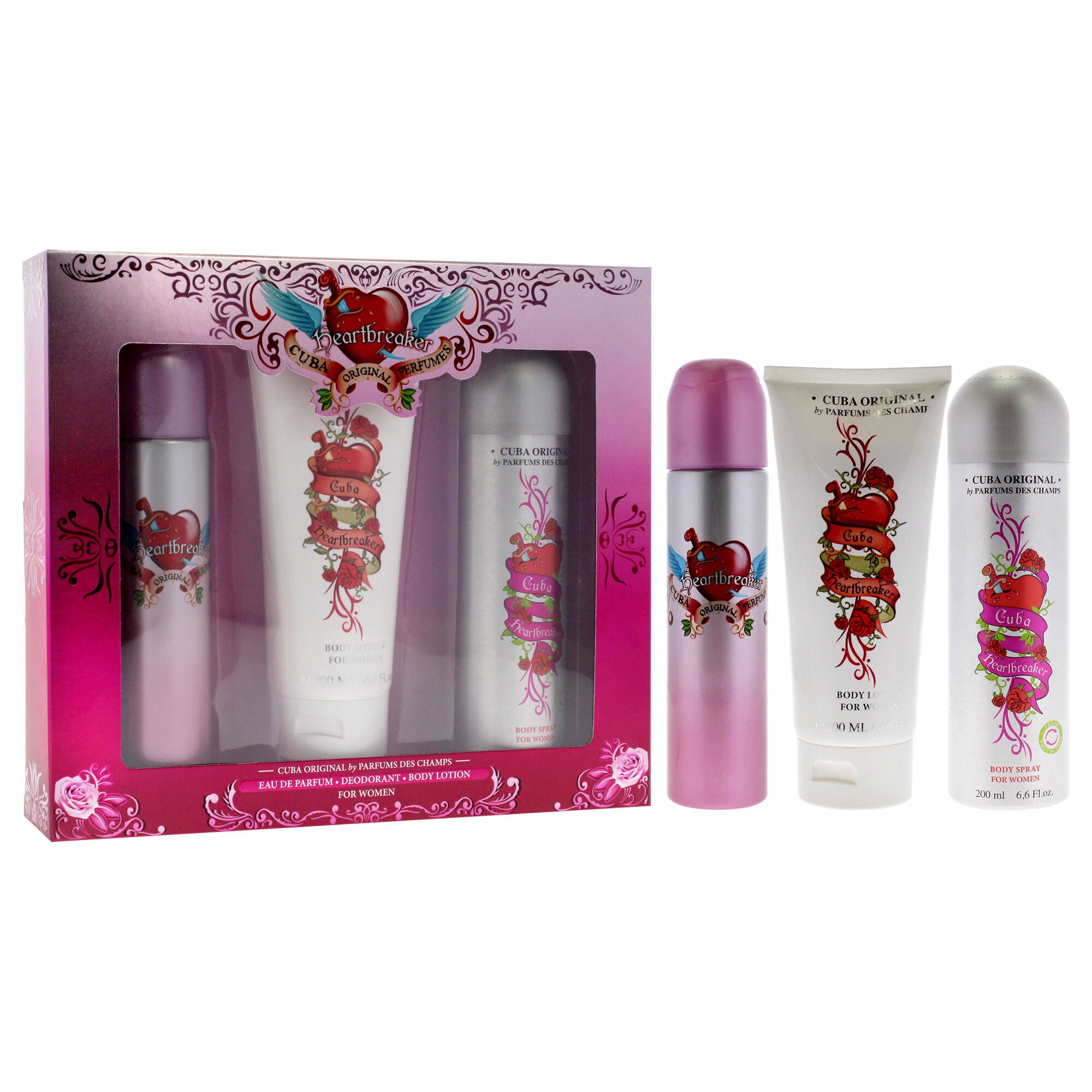Cuba Heartbreaker by Cuba for Women - 3 Pc Gift Set 3.3oz EDP Spray, 6.7oz Body Spray, 4.3oz Body Lotion, See Description, alternate image number 2