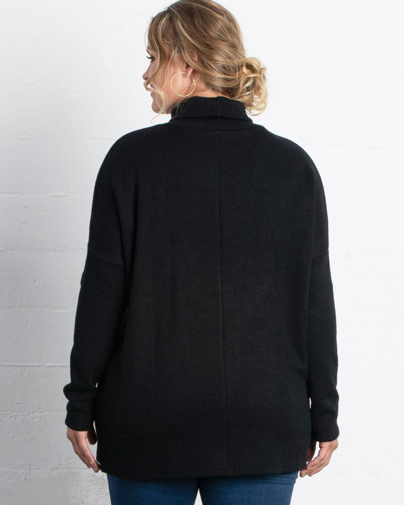 Paris Turtleneck Tunic Sweater, Black, alternate image number 1