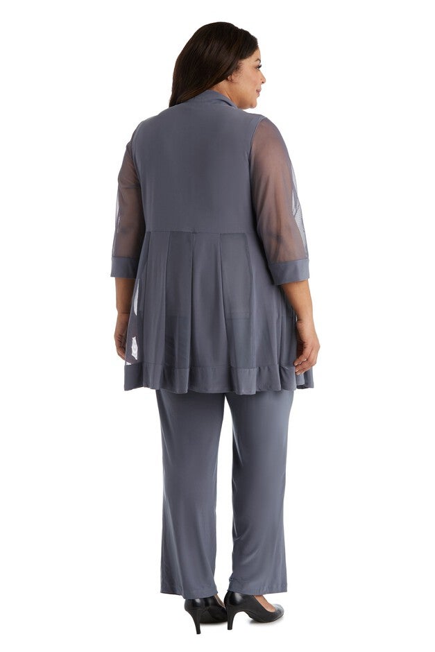 Two-Piece Pant Suit with Sheer Inserts, Beading and Diamante - Plus, , alternate image number null