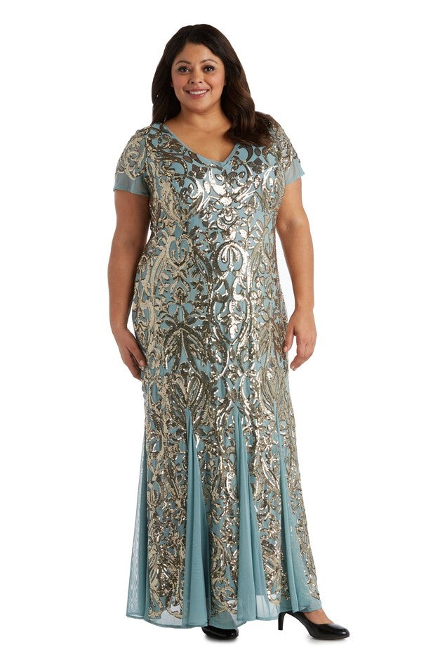 Long Beaded Evening Gown with Sequin Detail - Plus, Slate, hi-res image number null