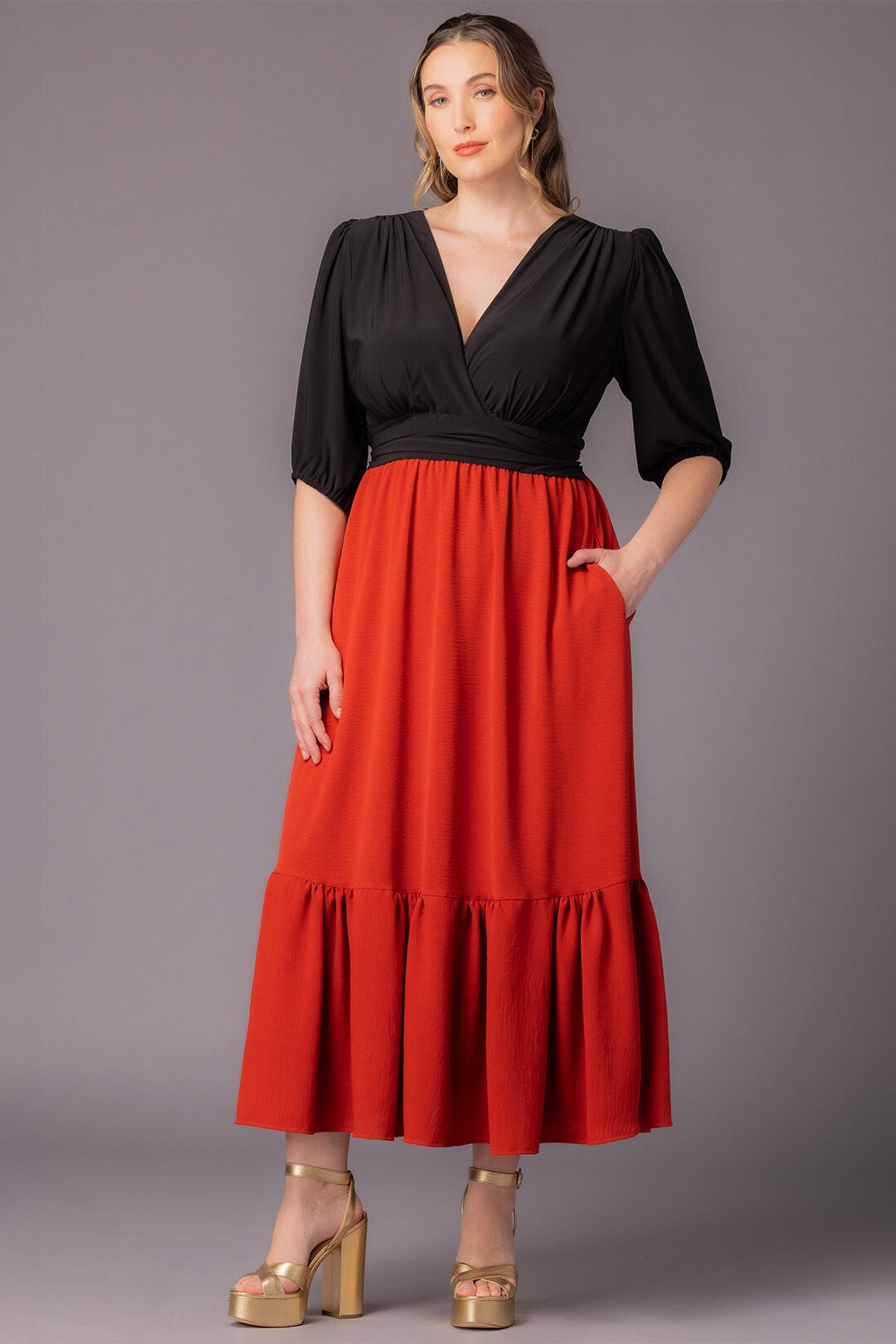 Danica Maxi Dress, Chili Pepper / Black, alternate image number 3
