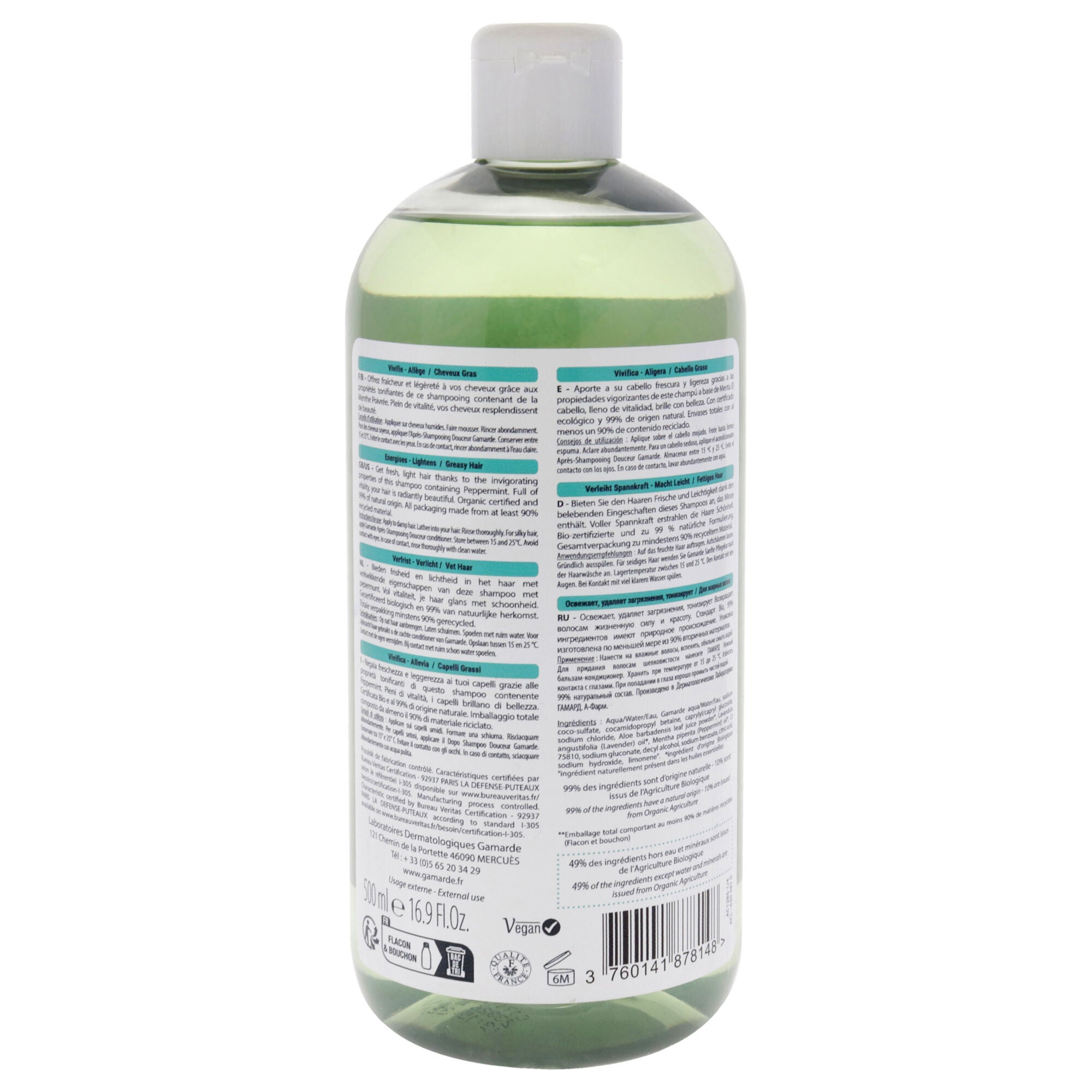 Perppermint Toning Shampoo - Greasy Hair by Gamarde for Unisex - 16.9 oz Shampoo, See Description, alternate image number 1