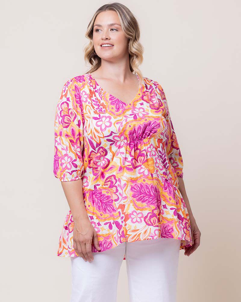 Oasis Flowy Tunic Top, Artsy Tropical Print, alternate image number 2