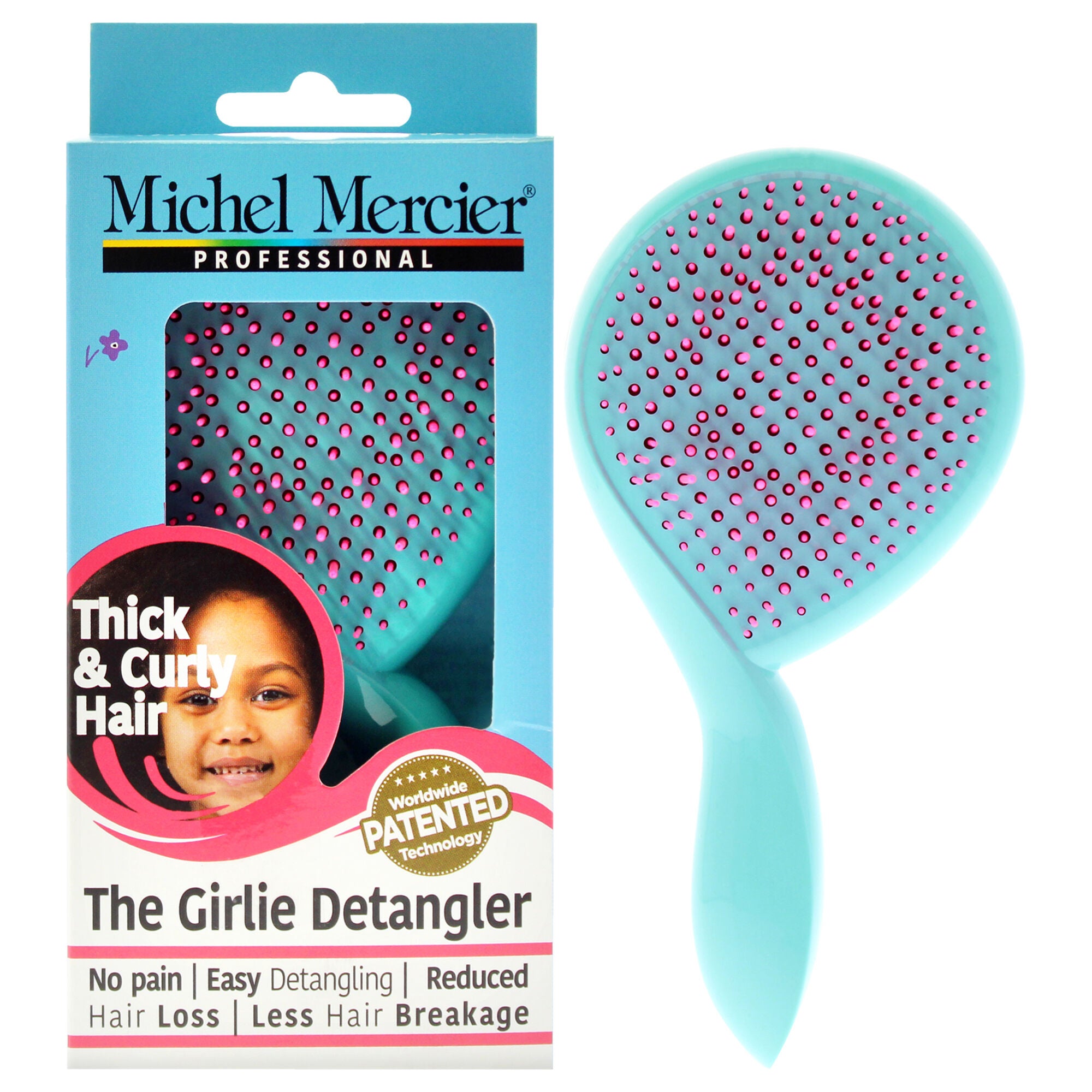 The Girlie Detangle Brush Thick and Curly Hair - Turquoise-Pink by Michel Mercier for Women- 1 Pc Hair Brush, See Description, hi-res image number 0