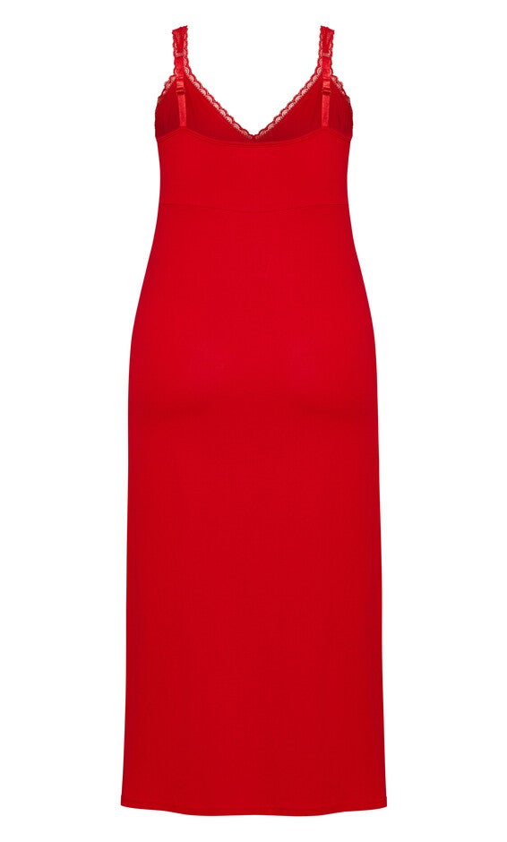 Lace Trim Maxi Sleep Dress - red, , alternate image number null