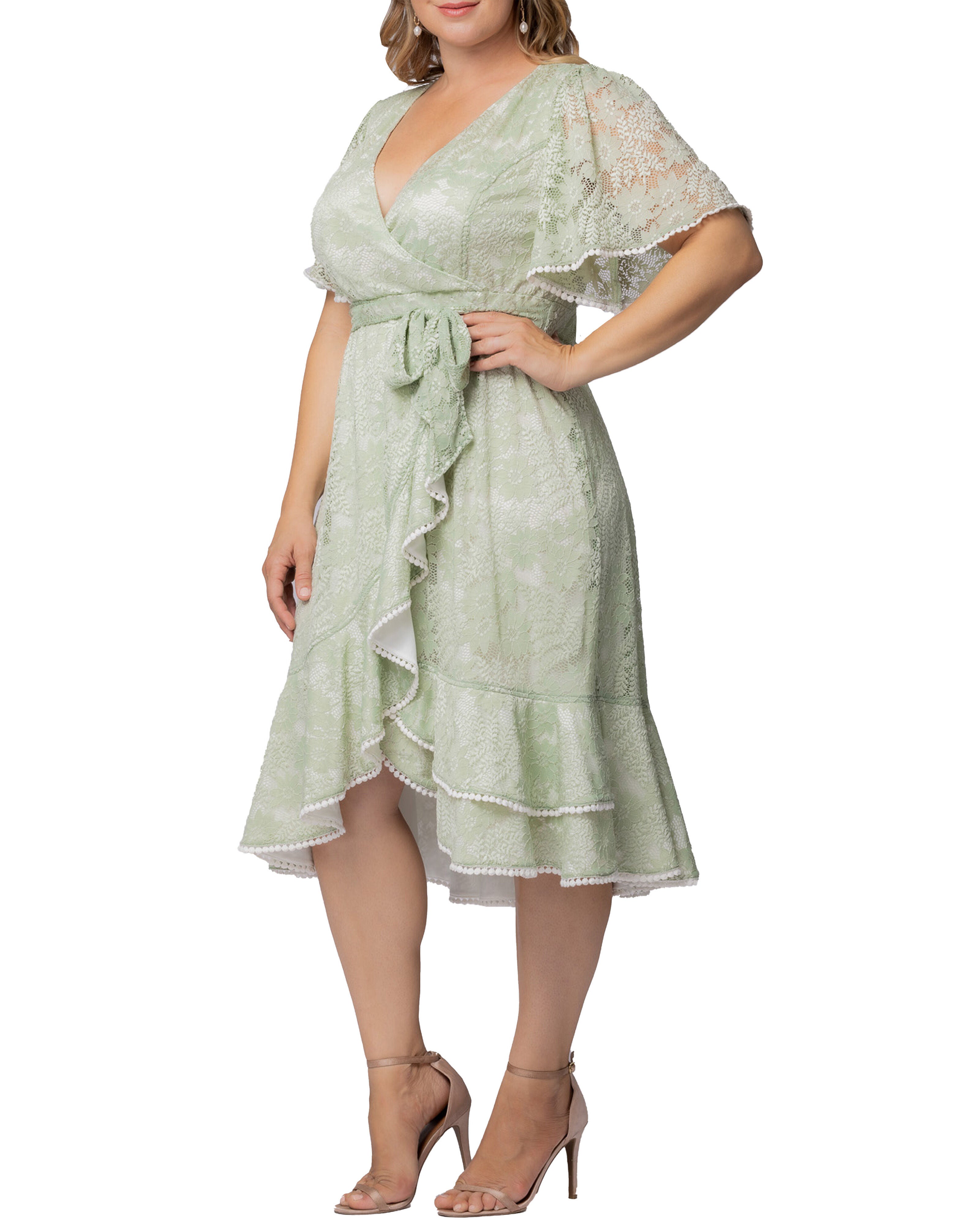 Palermo Lace Faux Wrap Dress, SAGE / Sage Green, alternate image number 3