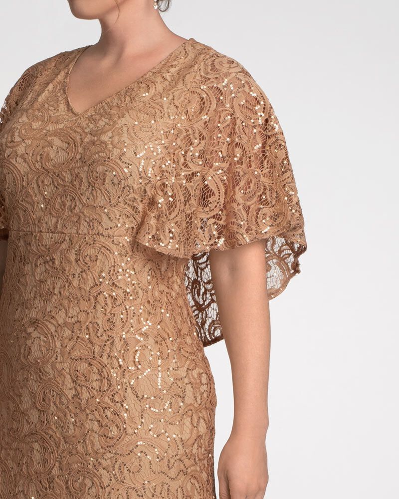 Celestial Cape Sleeve Gown, GoldChampagne, alternate image number 1