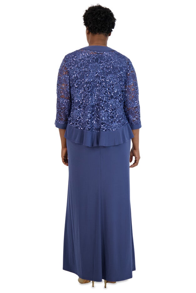 Two-Piece Ruffle Front Lace Jacket Dress - Plus, , alternate image number null