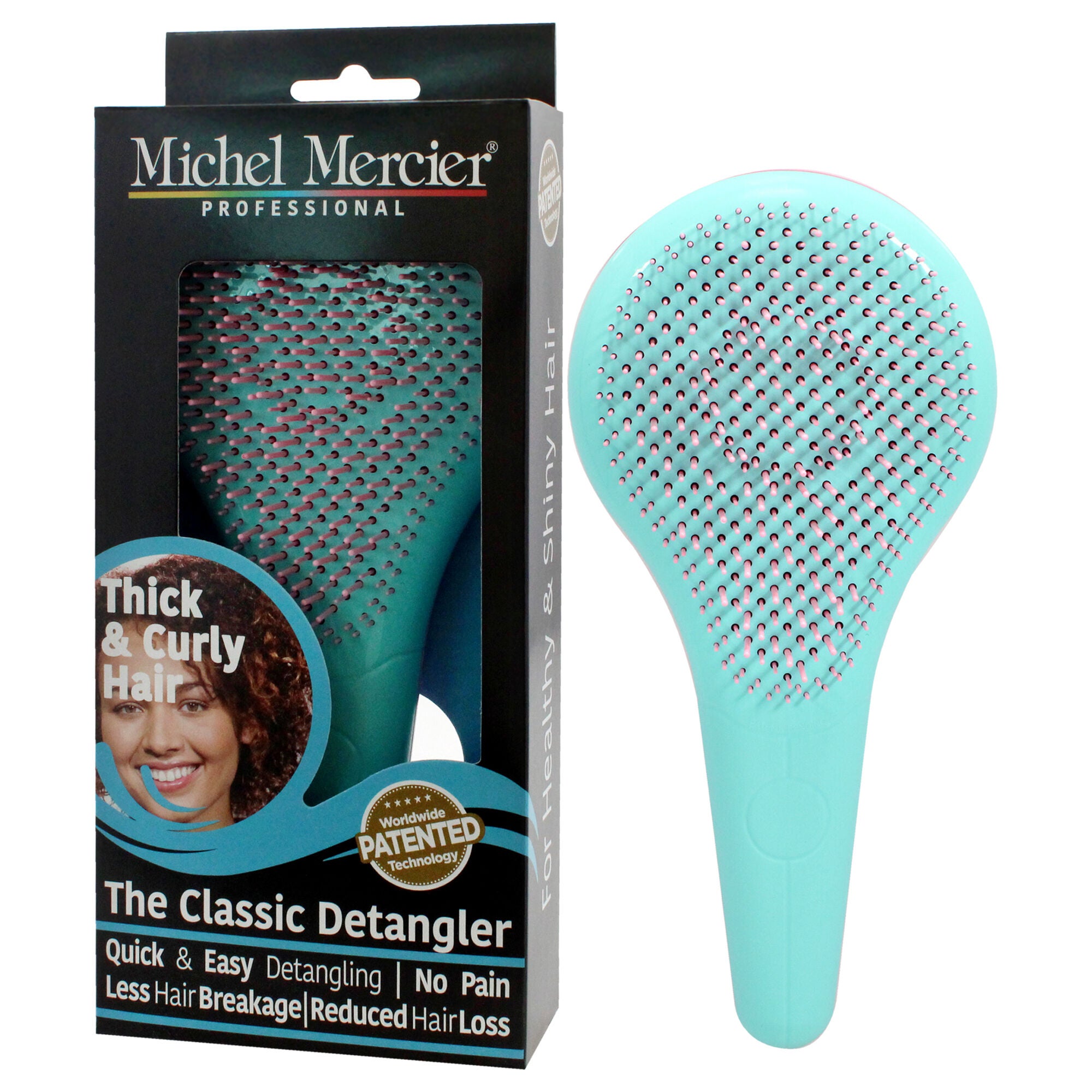 The Classic Detangler Thick and Curly Hair - Pink-Turquoise by Michel Mercier for Unisex - 1 Pc Hair Brush, See Description, alternate image number 2