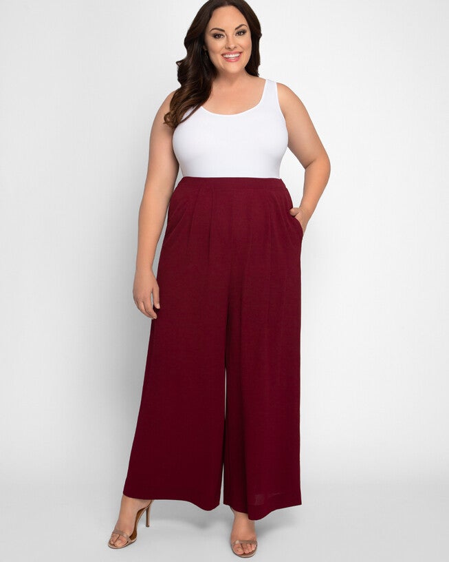 Coraline Crepe Palazzo Pants, Burgundy, alternate image number null