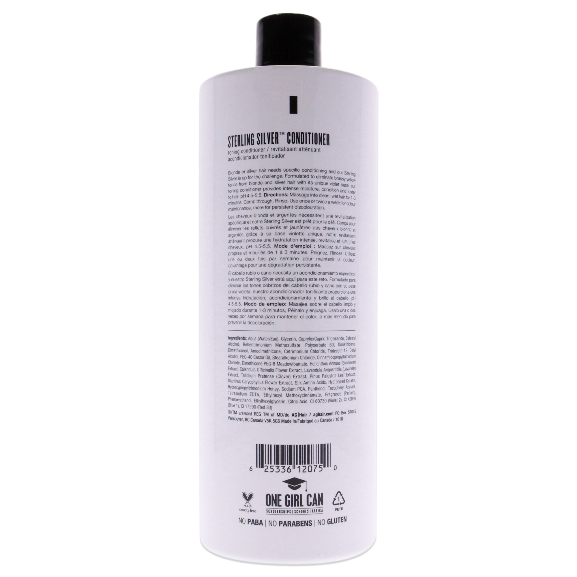 Sterling Silver Toning Conditioner by AG Hair Cosmetics for Unisex - 33.8 oz Conditioner, See Description, alternate image number 2
