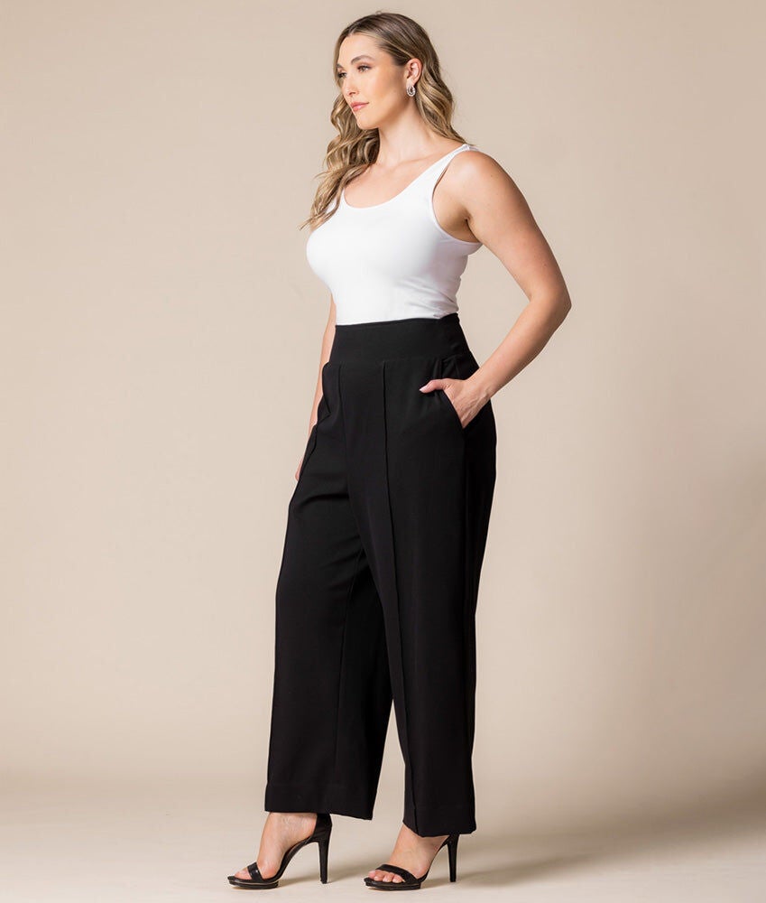 Polished Ponte Wide Leg Pants, Black Noir, alternate image number 2