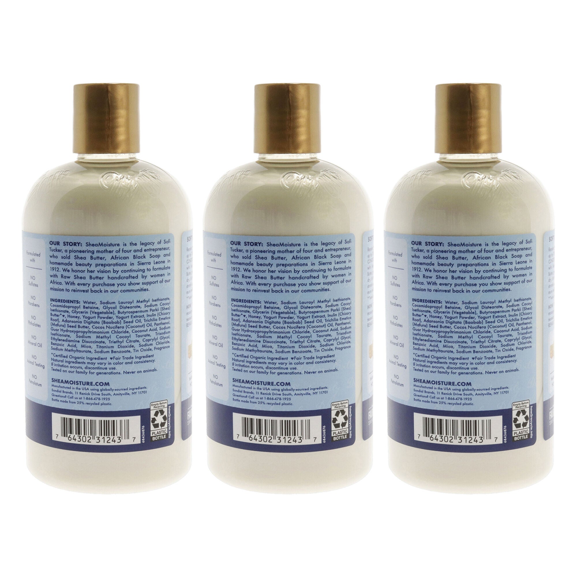 Manuka Honey and Yogurt Hydrate Plus Repair Shampoo by Shea Moisture for Unisex - 13 oz Shampoo - Pack of 3, White, alternate image number 2