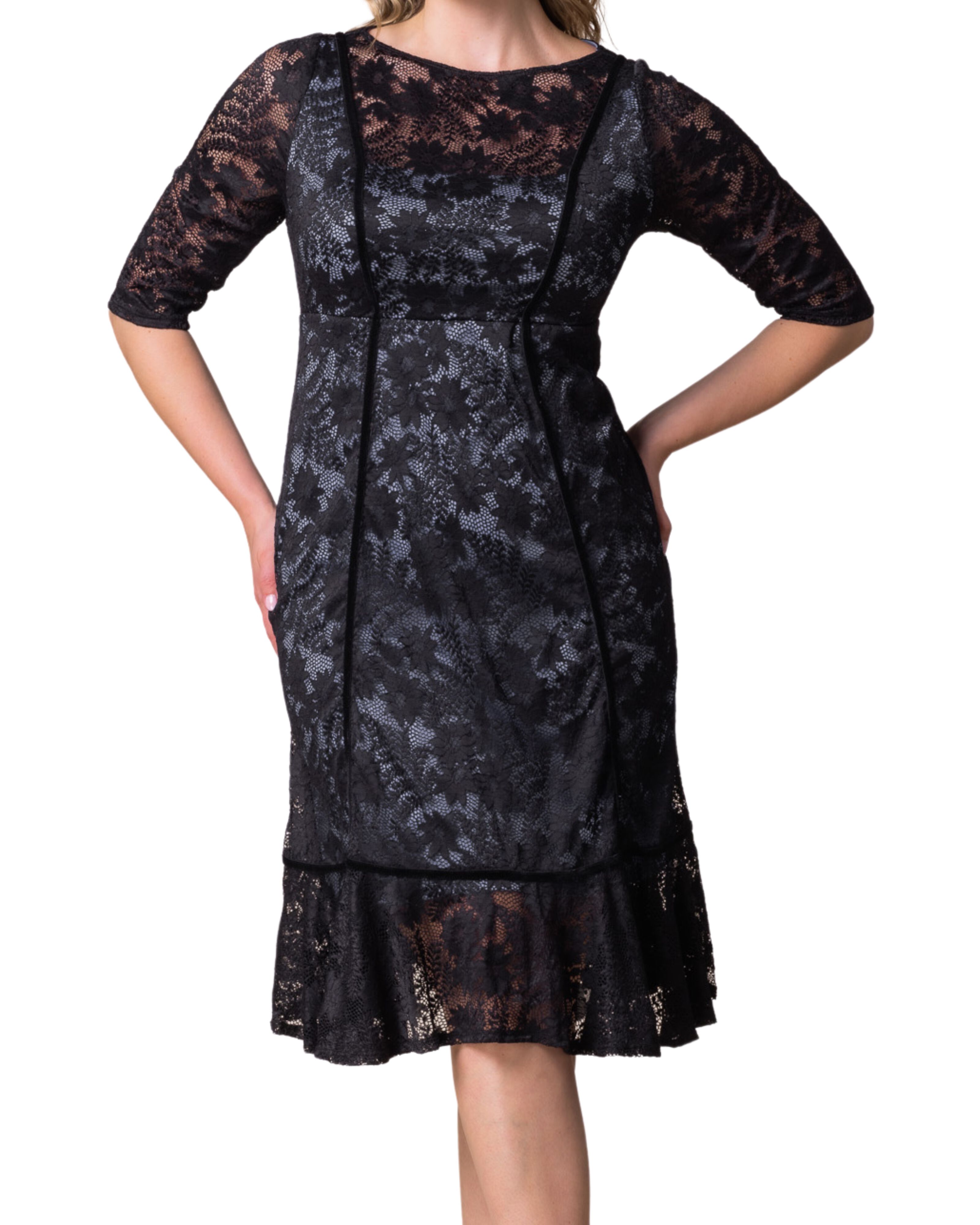 HAMPTON LACE COCKTAIL DRESS, SHADOWED STREAM / Black, alternate image number 2