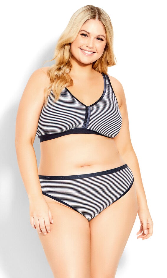 Cotton Stripe Thong - indigo, Blue, hi-res image number null