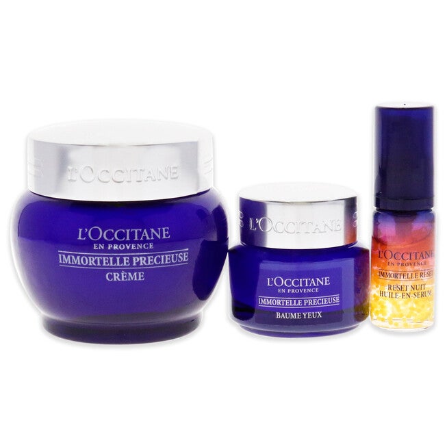 Immortelle Reset and Precious Dynamic Youth Set by LOccitane for Unisex - 3 Pc 0.16oz Overnight Reset Oil-In-Serum, 0.5oz Eye Balm, 1.7oz Cream, , alternate image number null