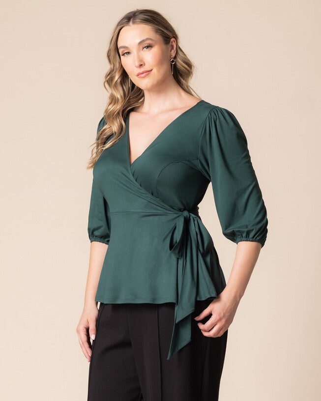 Nina Wrap Top, Hunter Green, alternate image number 1