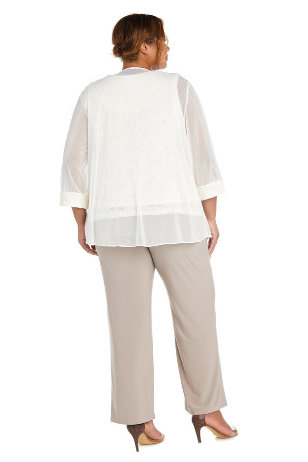 Two Piece Beaded Neck Matte Jersey Chiffon and Lace Twin Set, , alternate image number null