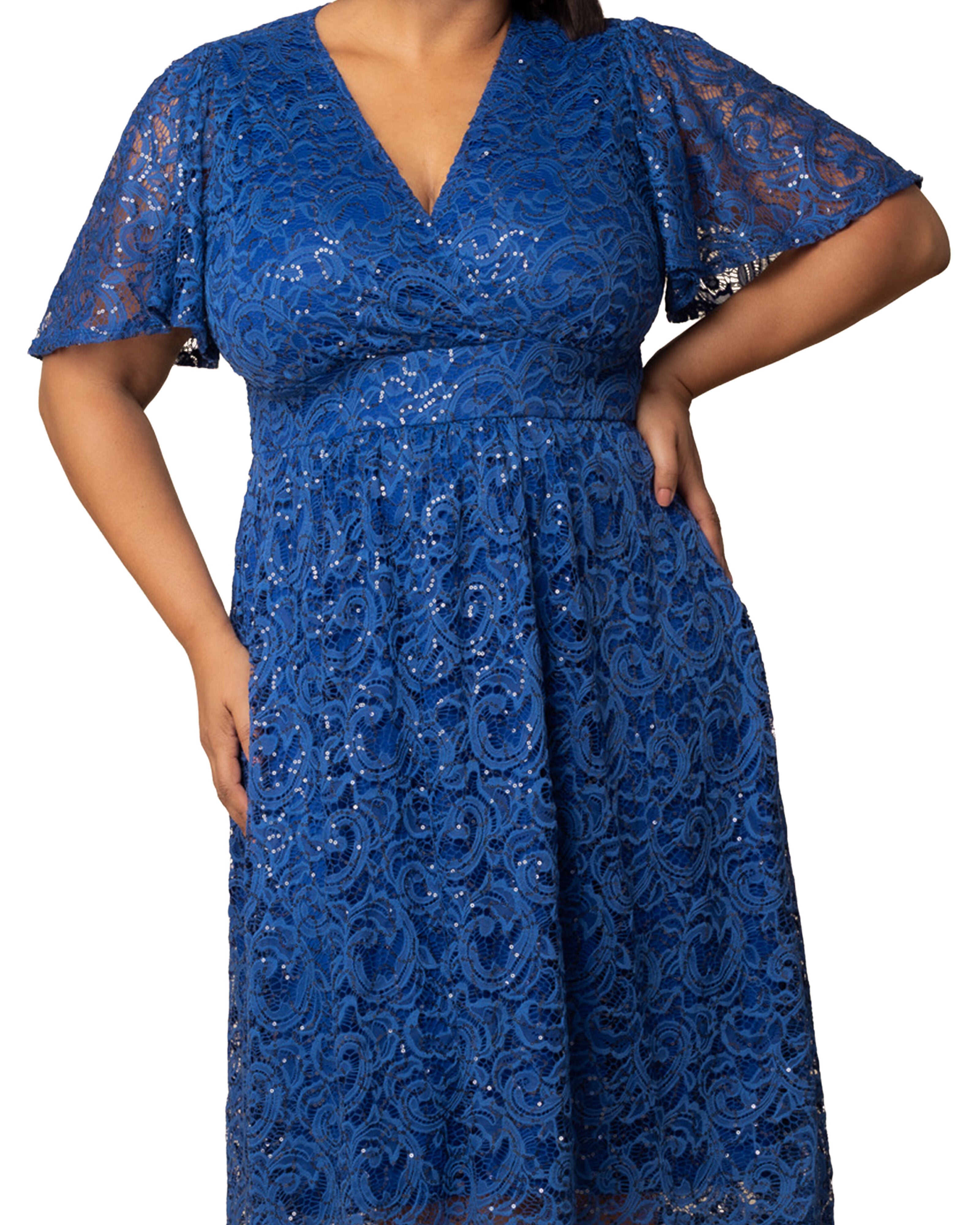 Starry Sequin Lace Cocktail Dress, SAPPHIRE / Royal Blue, alternate image number 3