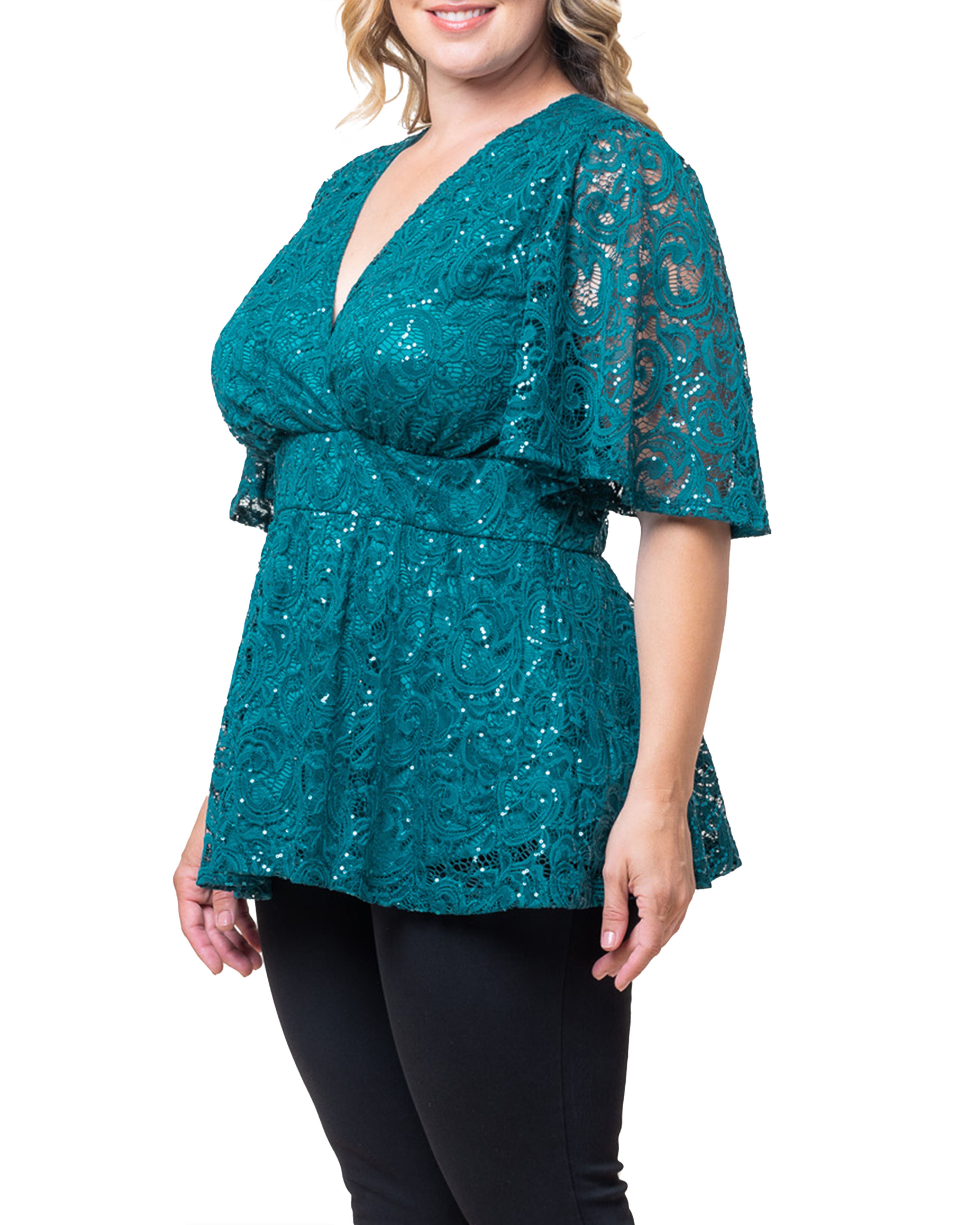 Stardust Sequin Lace Top, TEAL TOPAZ / Teal, alternate image number 3