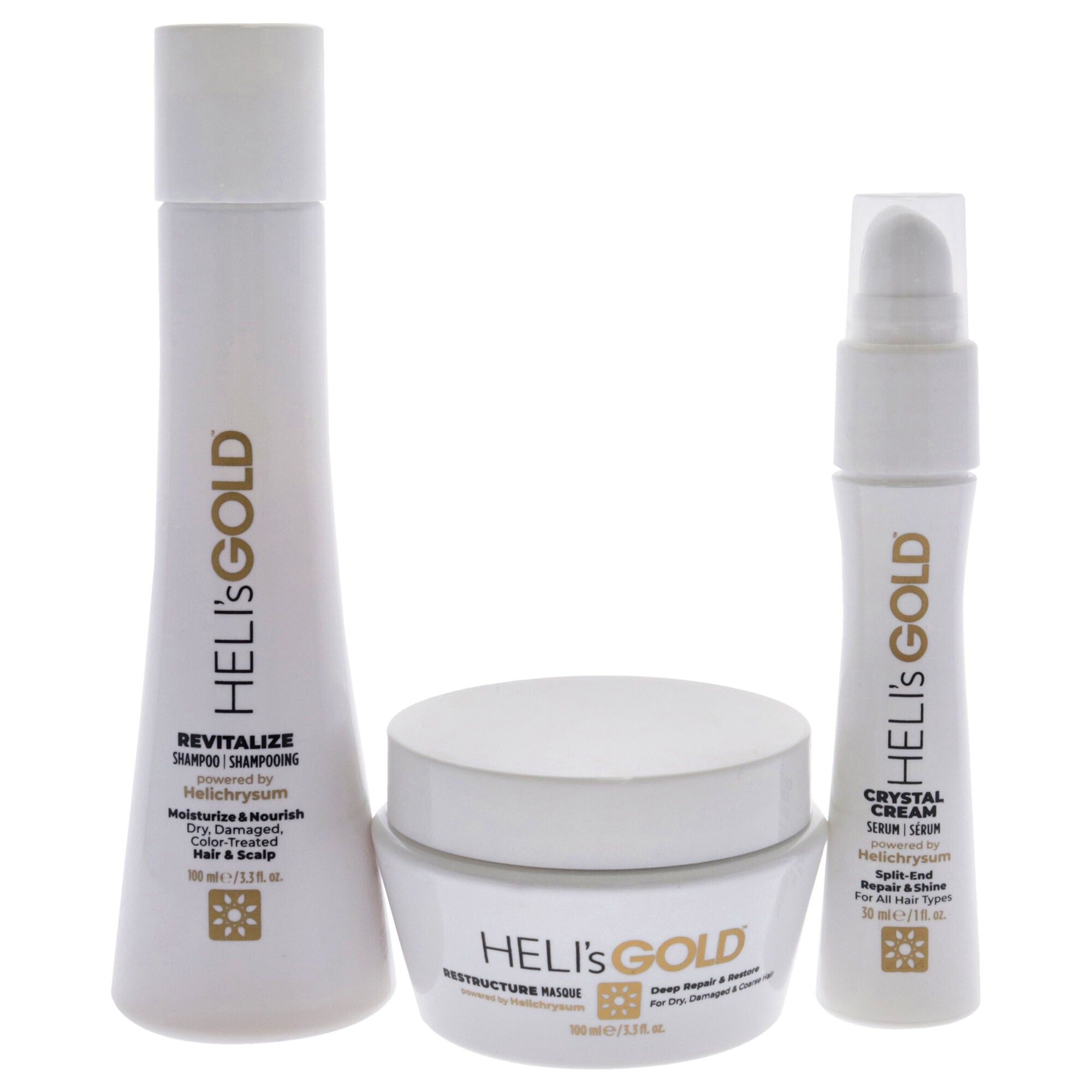 The Revival Series Travel Kit by Helis Gold for Unisex - 3 Pc 3.3oz Revitalize Shampoo, 3.3oz Restructure Masque, 1oz Crystal Cream, , alternate image number 4