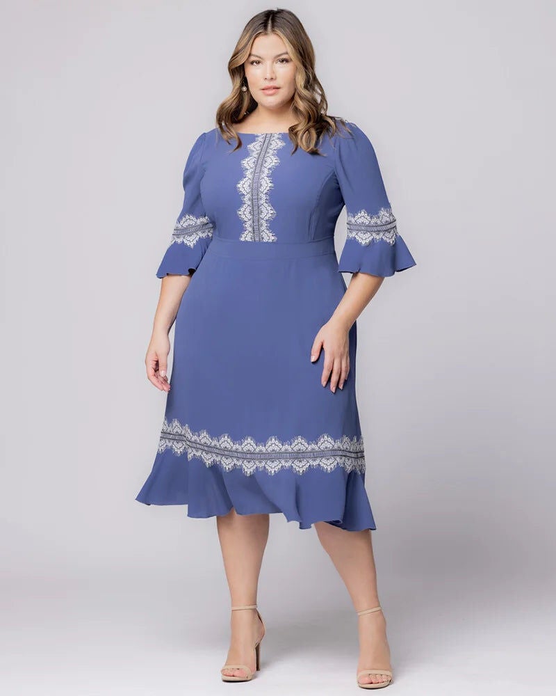 Villa Lace Trim Cocktail Dress, Slate Blue, hi-res image number 0