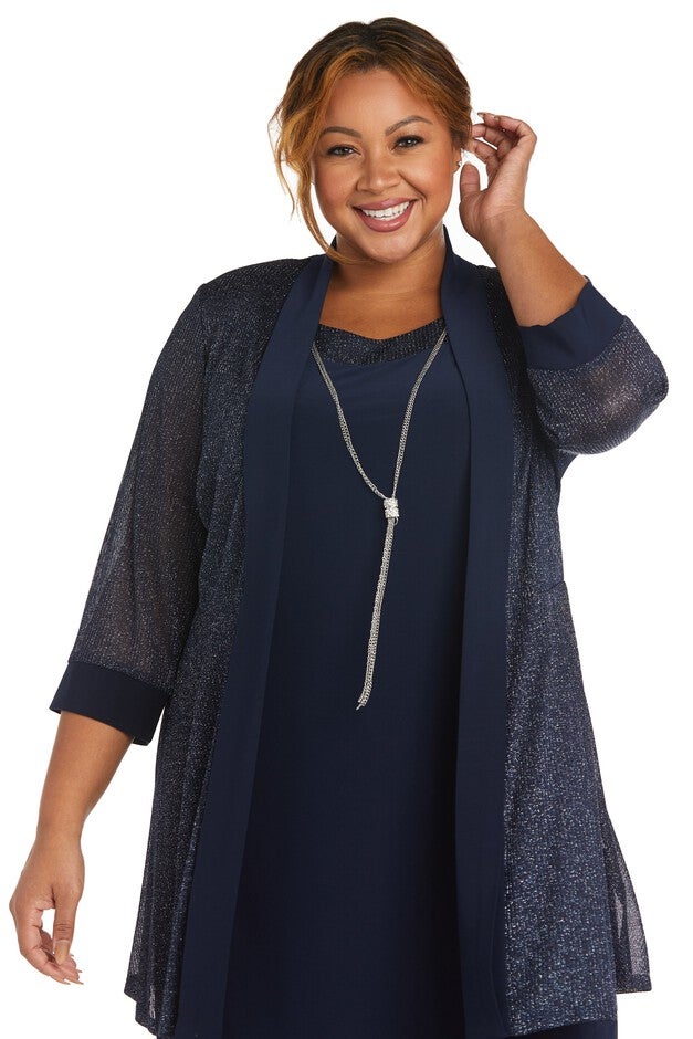 3/4 Sleeve Two Piece Jacket and Dress Set with Metallic Detail, , alternate image number 4