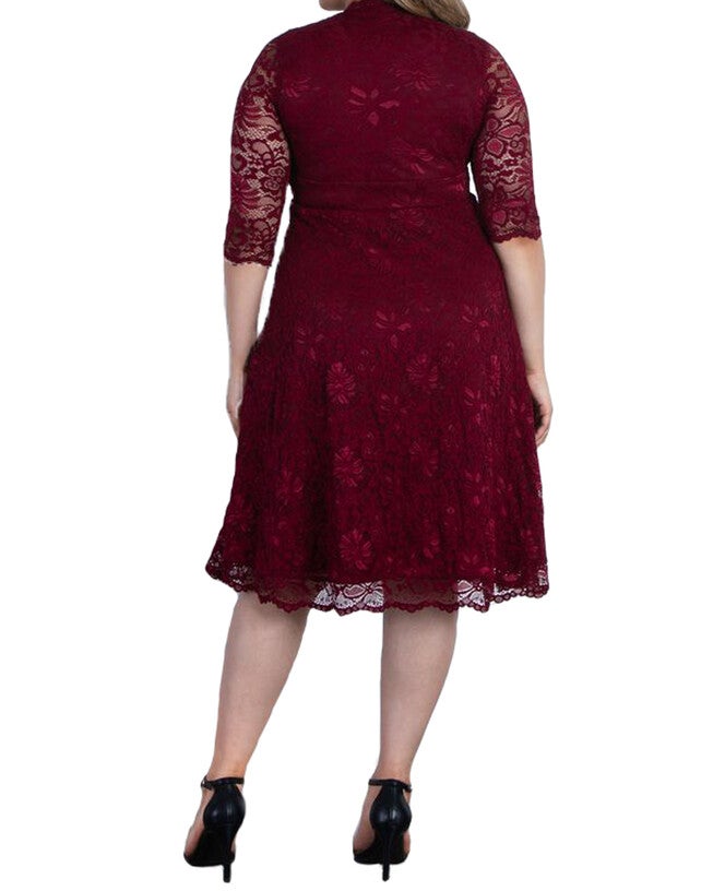 Burgundy Lace Sheath Dress Sequin Applique Crepe-Back Satin Slim A