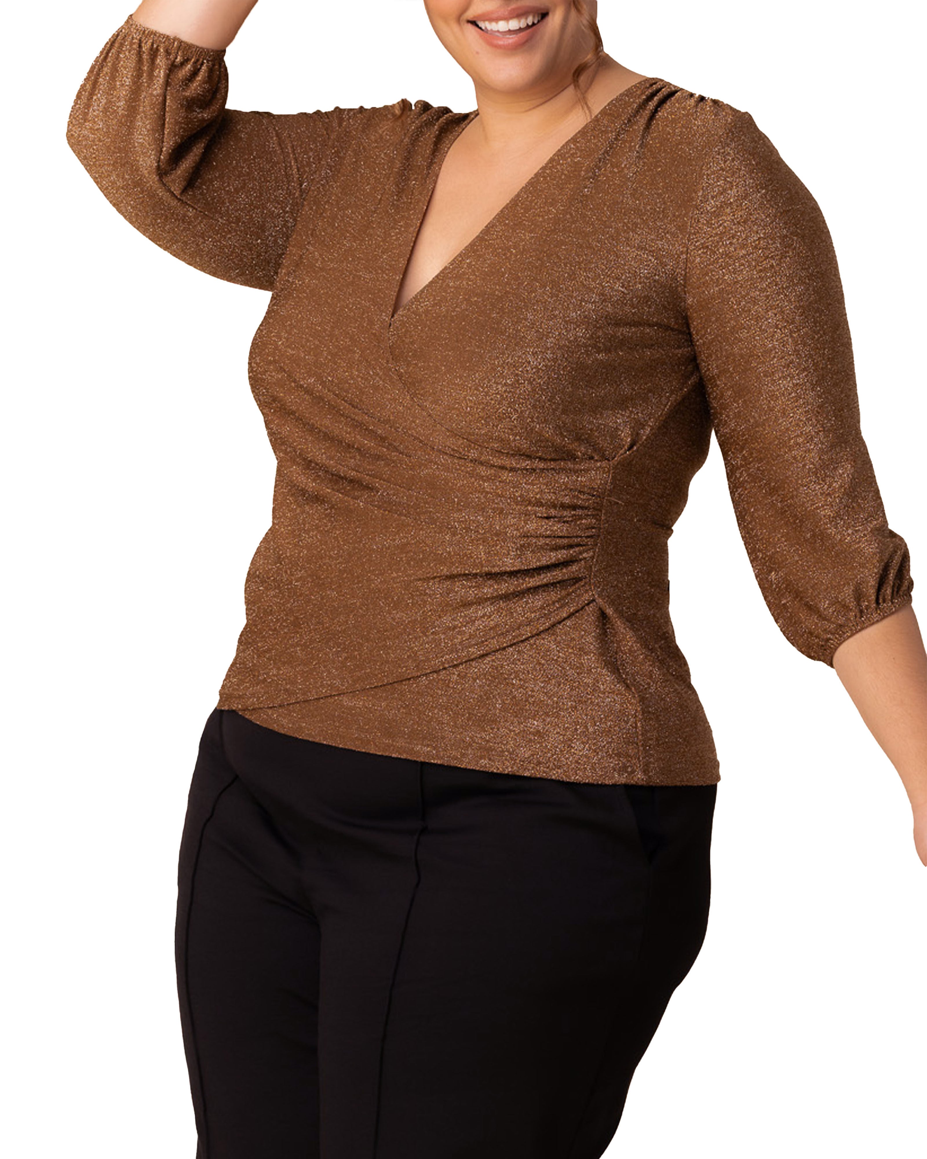 Celeste Faux Wrap Top, MOCHA SPARKLE / Mocha, alternate image number 3