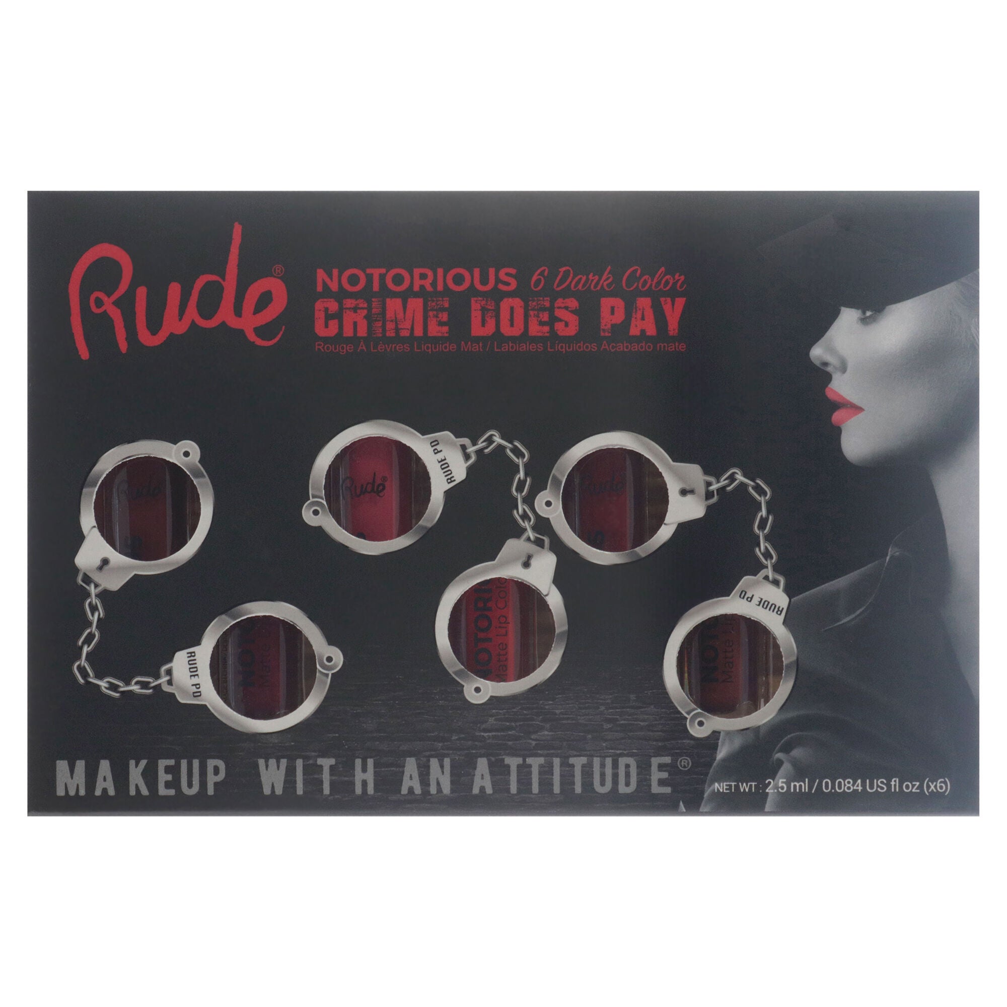 Crime Does Pay Notorious - Dark by Rude Cosmetics for Women - 6 Pc 0.084oz Lipstick - Amulet, 0.084oz Lipstick - Bewitching, 0.084oz Lipstick - Hypnotic, 0.084oz Lipstick - Secretacy, 0.084oz Lipstick - Seductress, 0.084oz Lipstick - Sorceress, Multi, alternate image number 4