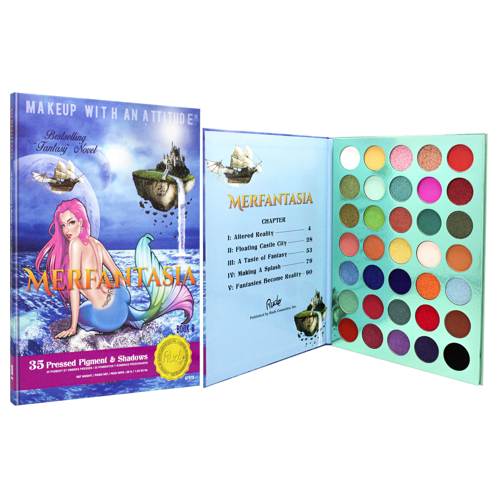 Merfantasia 35 Eyeshadows Palette - Book 8 by Rude Cosmetics for Women - 1.34 oz Eye Shadow, See Description, alternate image number 1