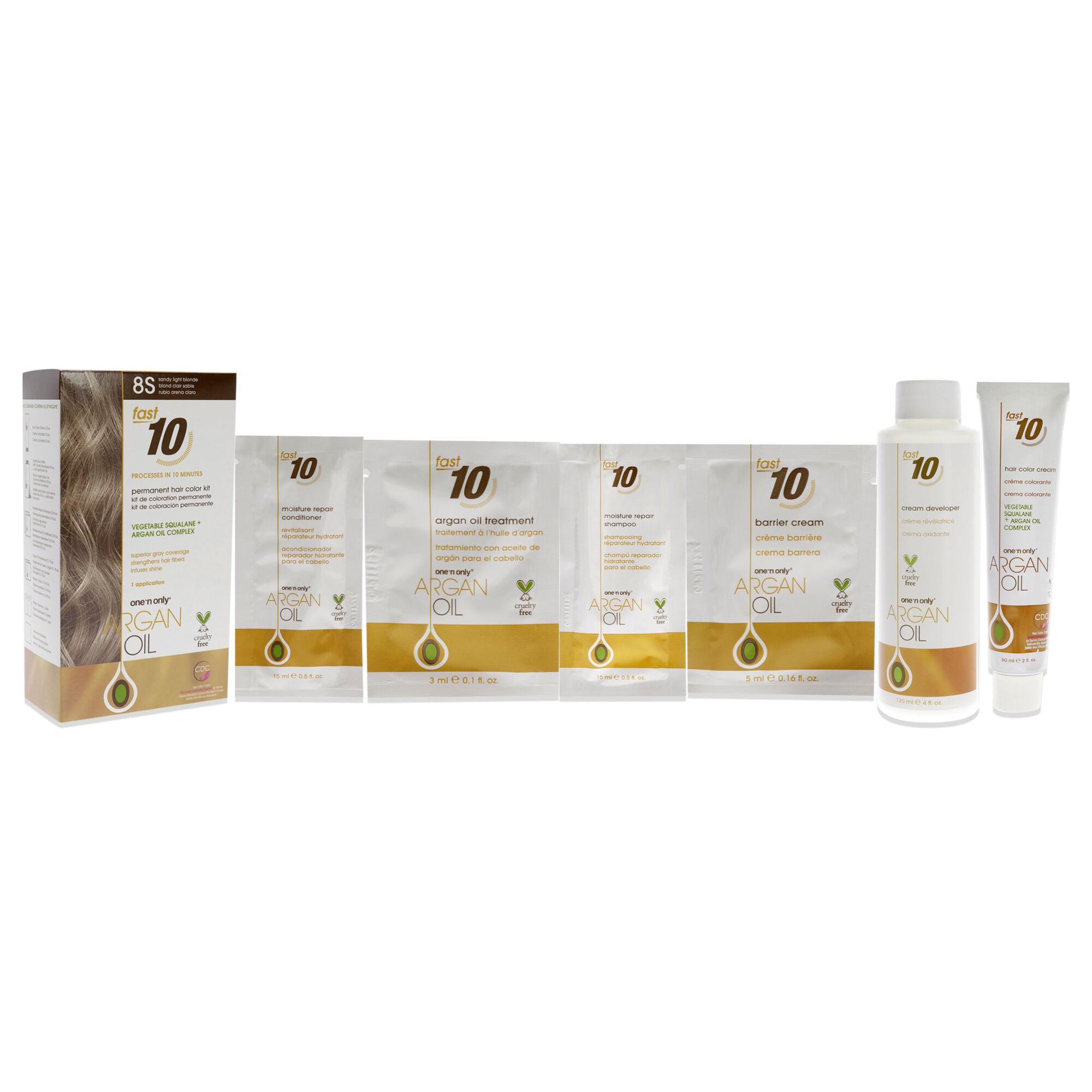 Argan Oil Fast 10 Permanent Hair Color Kit - 8S Sandy Light Blonde by One n Only for Unisex - 1 Pc Hair Color, See Description, alternate image number 1
