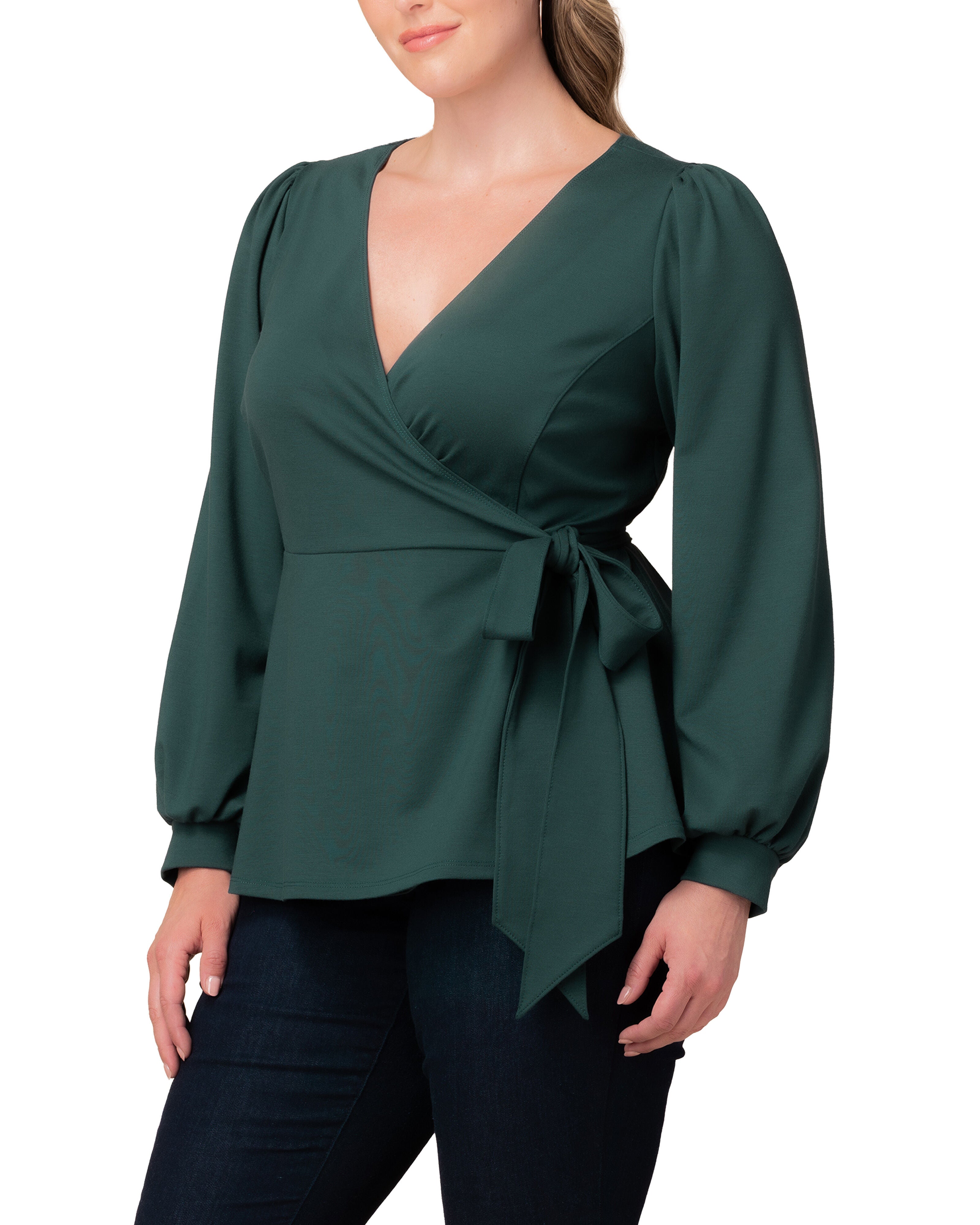 Natasha Long Sleeve Wrap Top, HUNTER GREEN / Hunter Green, alternate image number 2