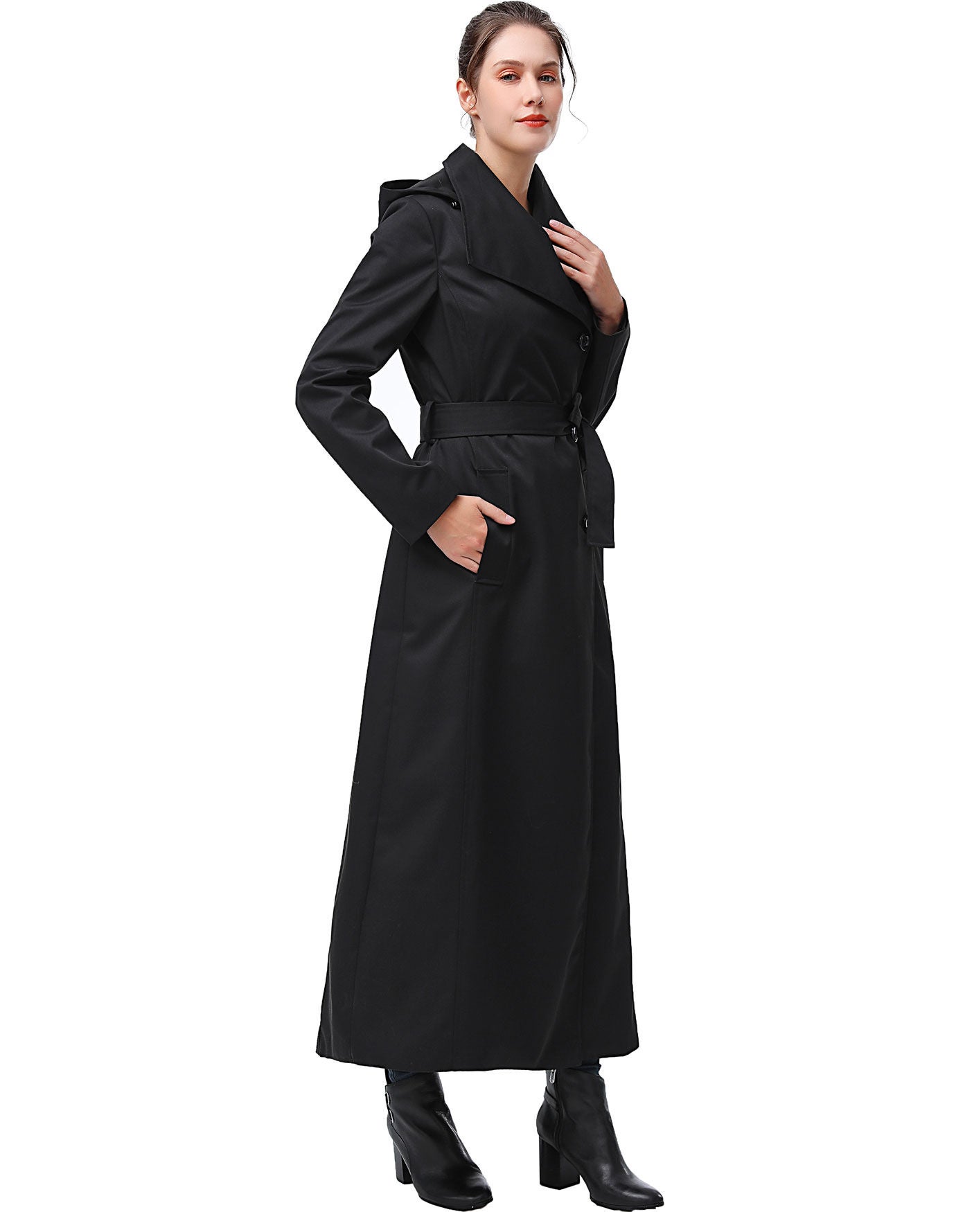 Jessica Waterproof Hooded Long Trench Coat, , alternate image number 2