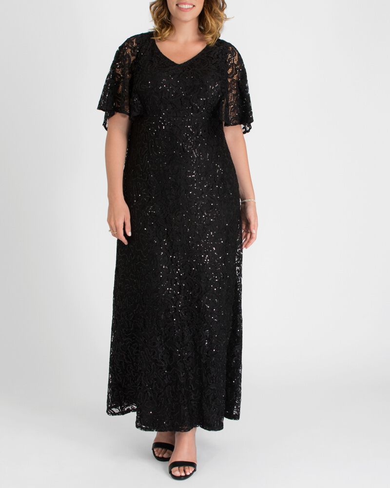 Celestial Cape Sleeve Gown, Black, hi-res image number 0