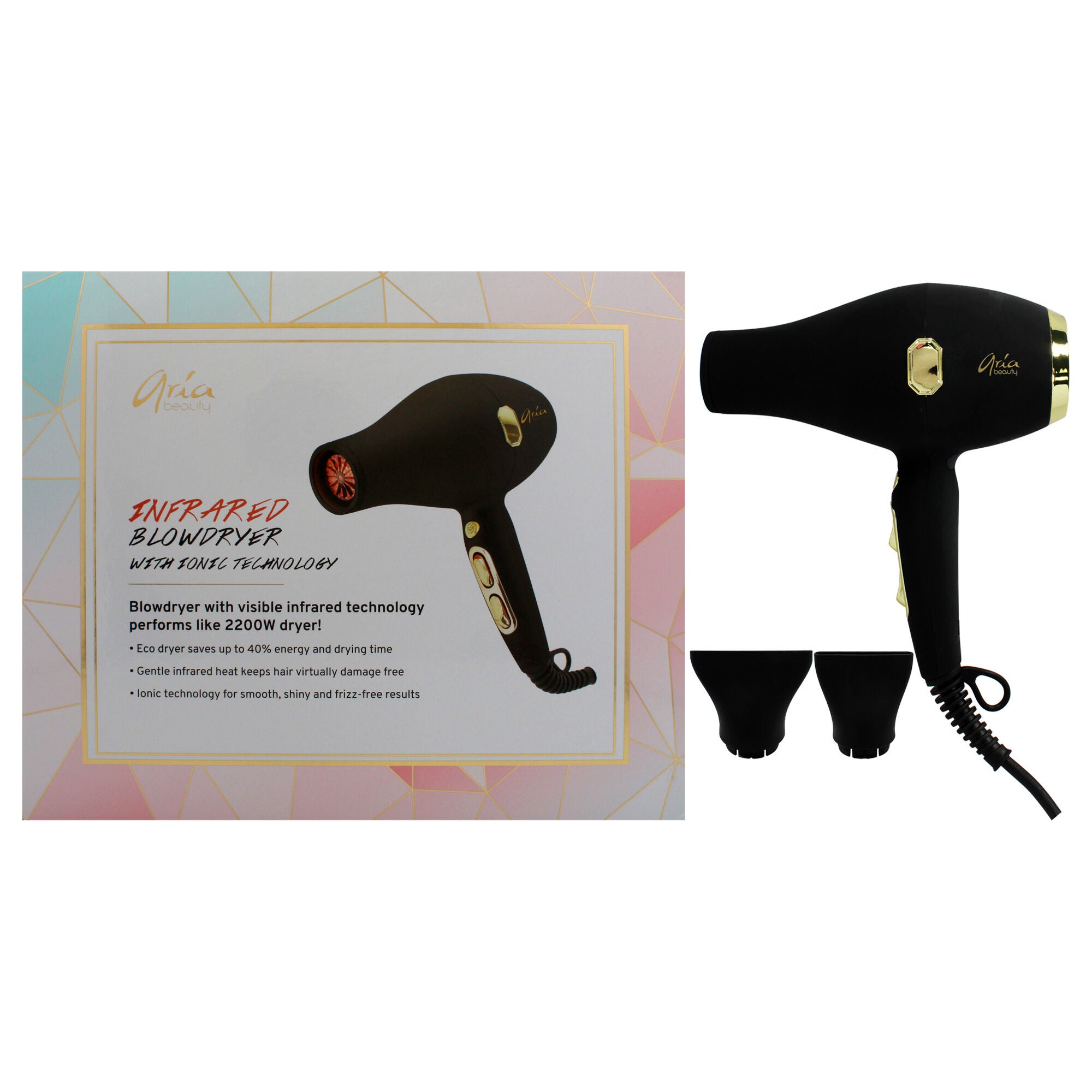 Infrared Blowdryer With Ionic Technology - Black by Aria Beauty for Women - 1 Pc Hair Dryer, See Description, hi-res image number 0