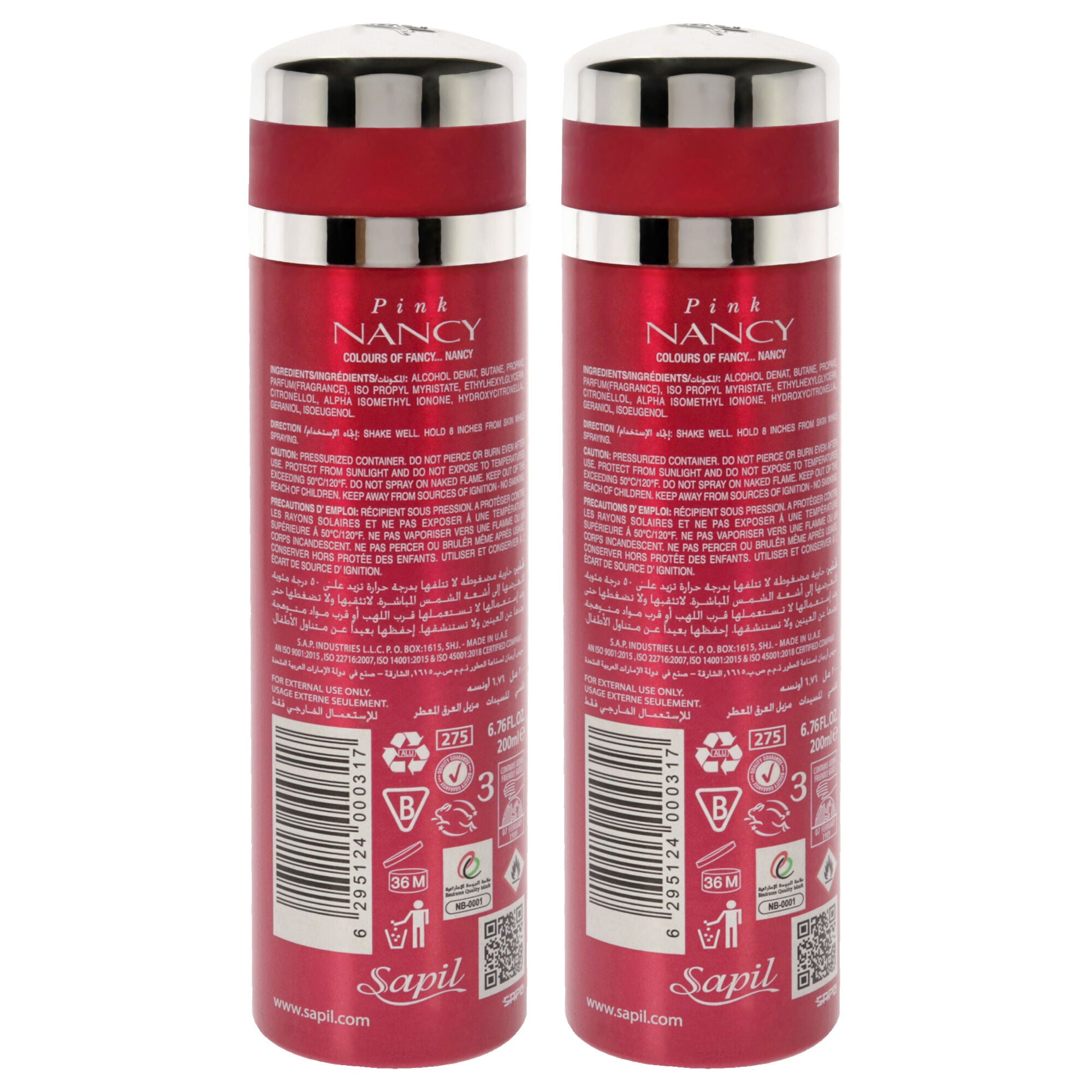 Pink Nancy by Sapil for Women - 6.76 oz Deodorant Spray - Pack of 2, Clear, alternate image number 1