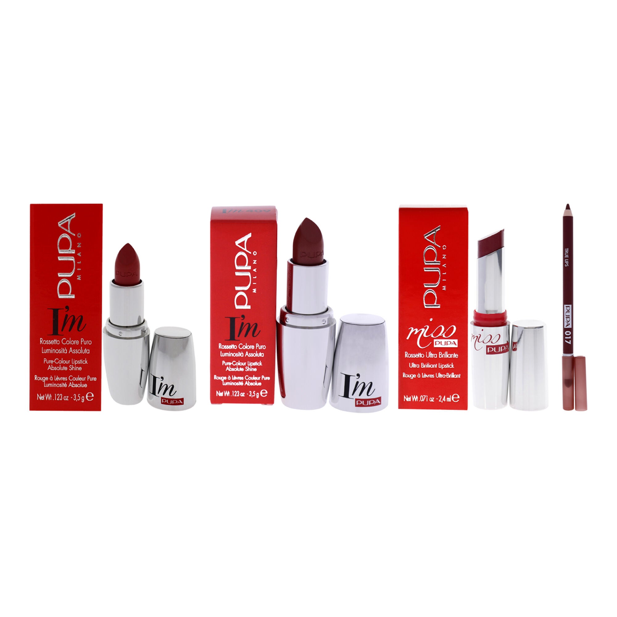 I Am Pure-Colour Lipstick With True Lips Blendable Lip Liner and Miss Pupa Lipstick Kit by Pupa Milano for Women - 4 Pc Kit, See Description, hi-res image number 0