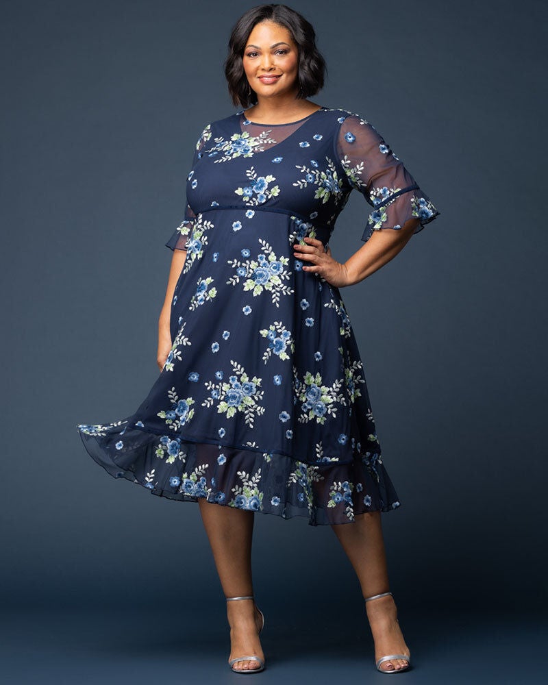 Plus size floral embroidered dress store