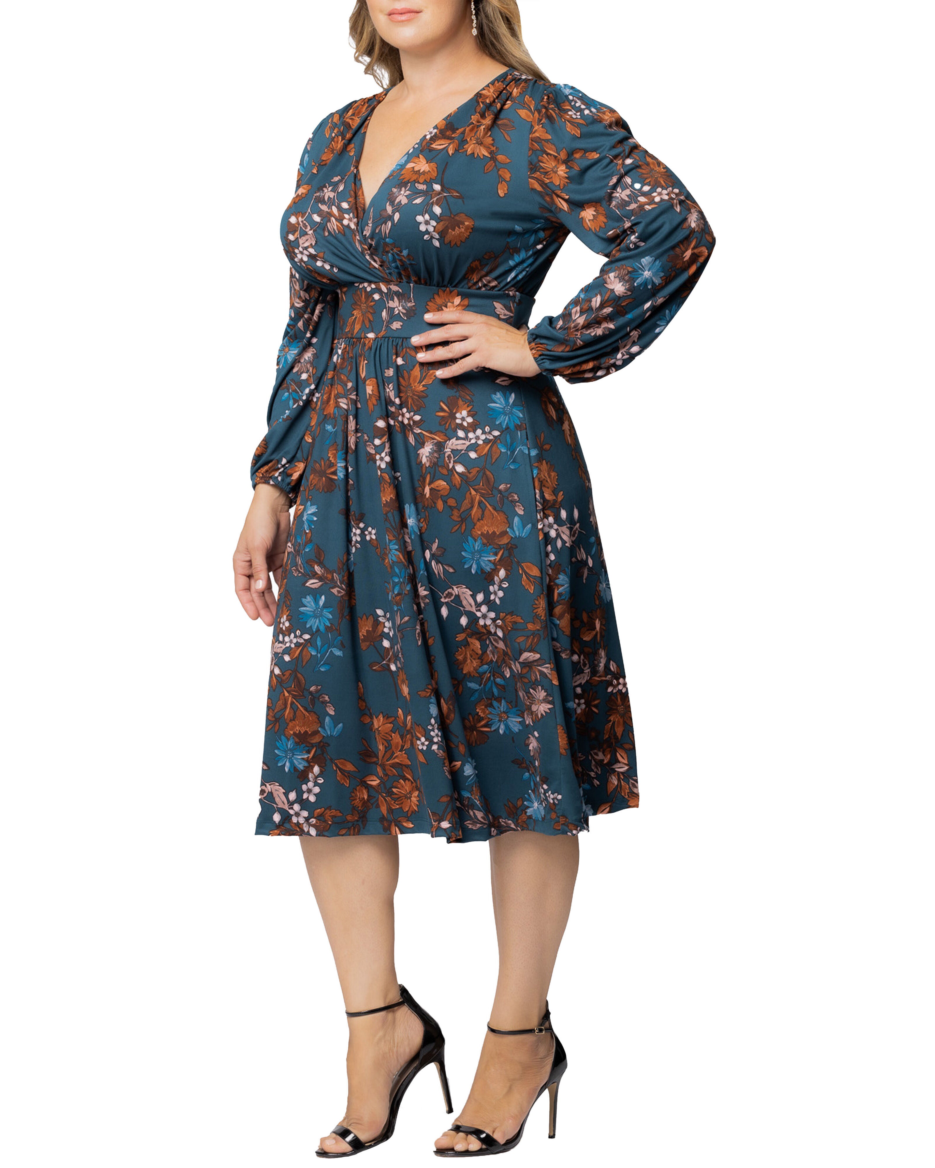 Diana Long Sleeve Dress, TEAL BLUE ASTERS / Teal, alternate image number 3