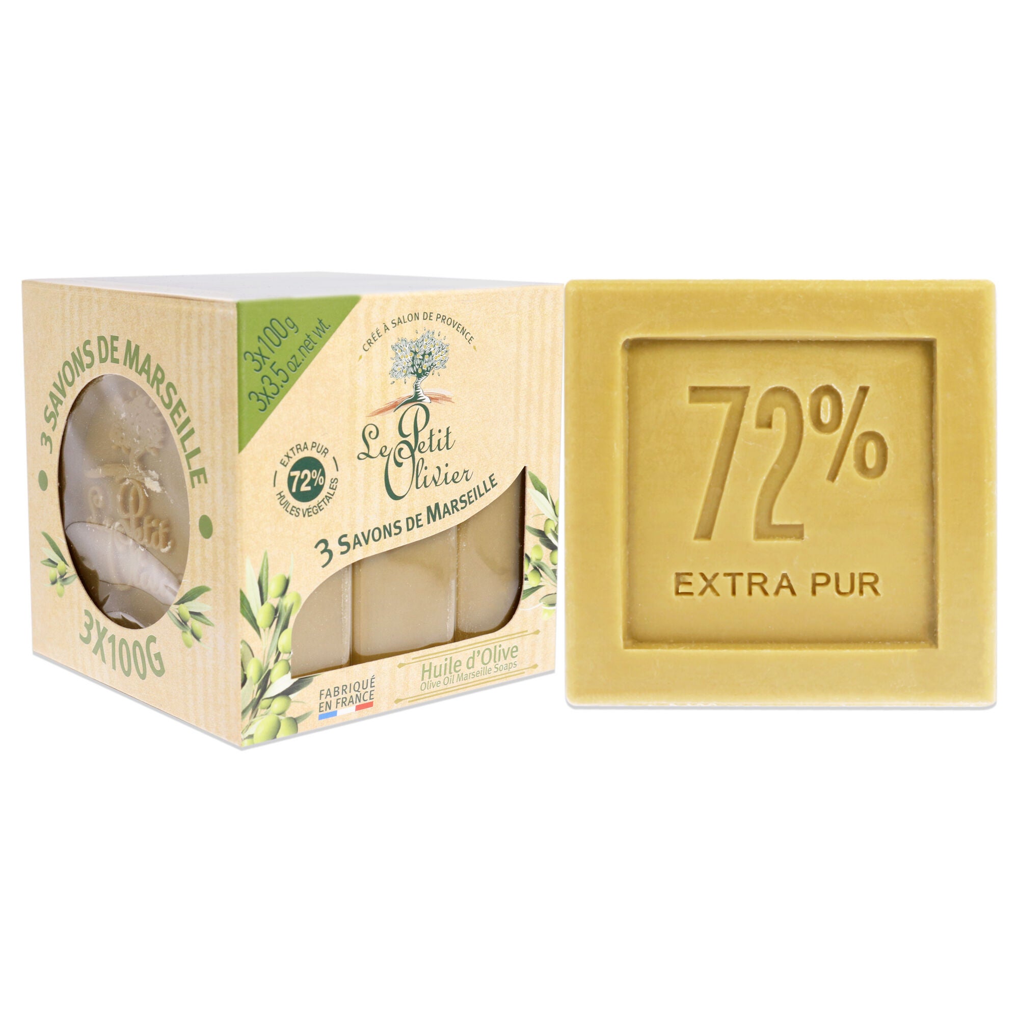 Olive oil Marseille Soaps by Le Petit Olivier for Unisex - 3 x 3.5 oz Soap, See Description, alternate image number 1