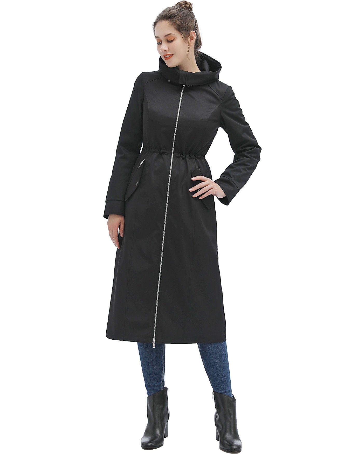 Zip-Out Lined Hooded Long Raincoat, Black, hi-res image number 0