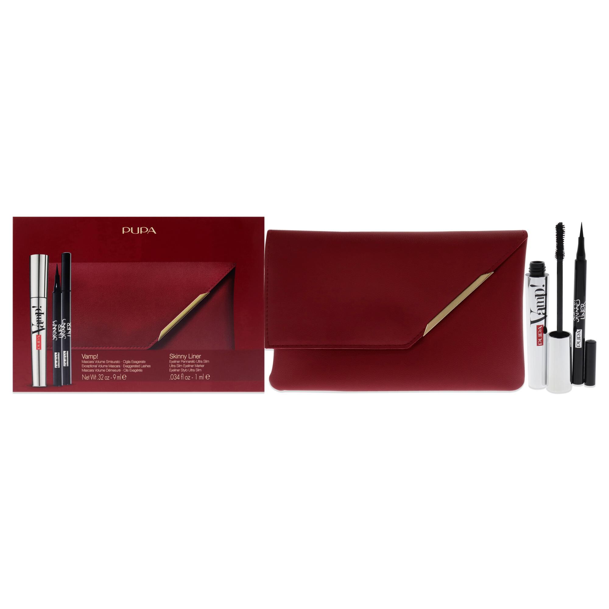 Vamp! and Skinny Liner Set by Pupa Milano for Women - 3 Pc 0.32oz Vamp! Mascara - 100 Black, 0.034oz Skinny Liner, Handy Bag, See Description, hi-res image number 0