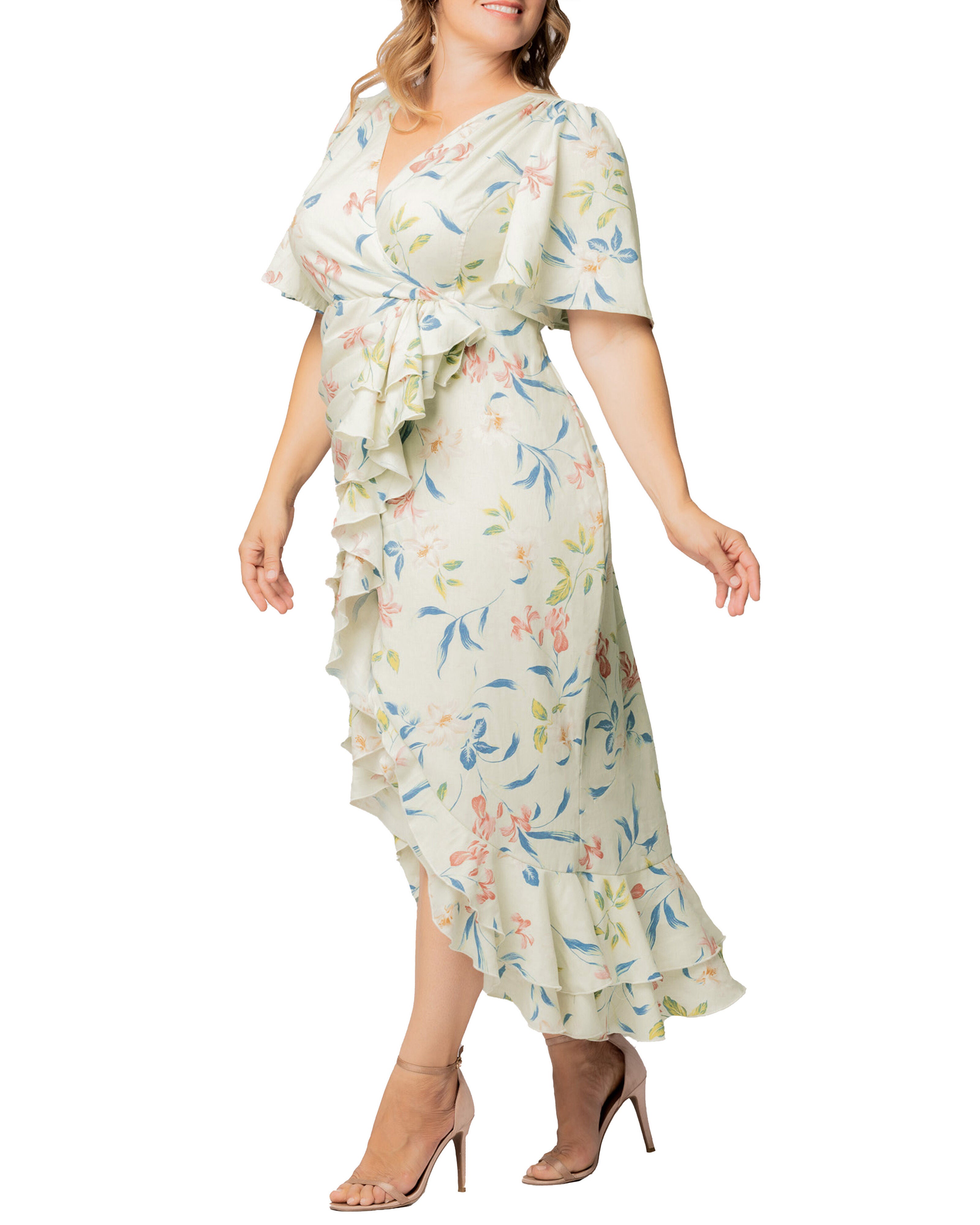 Alexandra Ruffle Faux Wrap Gown, LUSH LILY PRINT / Light Green, alternate image number 3