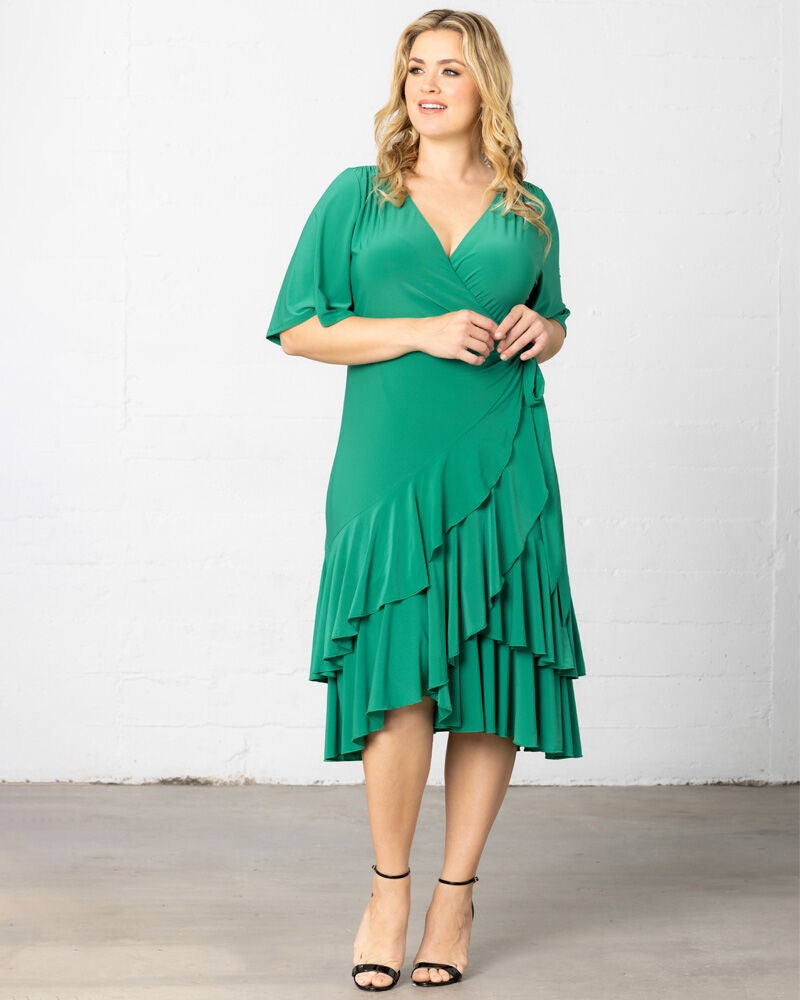 Miranda Wrap Dress, Emerald Green, alternate image number 1