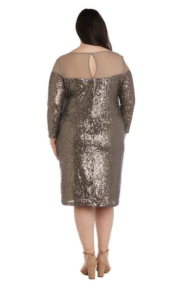 Short Sequin Dress With Illusion Bodice And Sleeve Cap - Plus, , alternate image number null