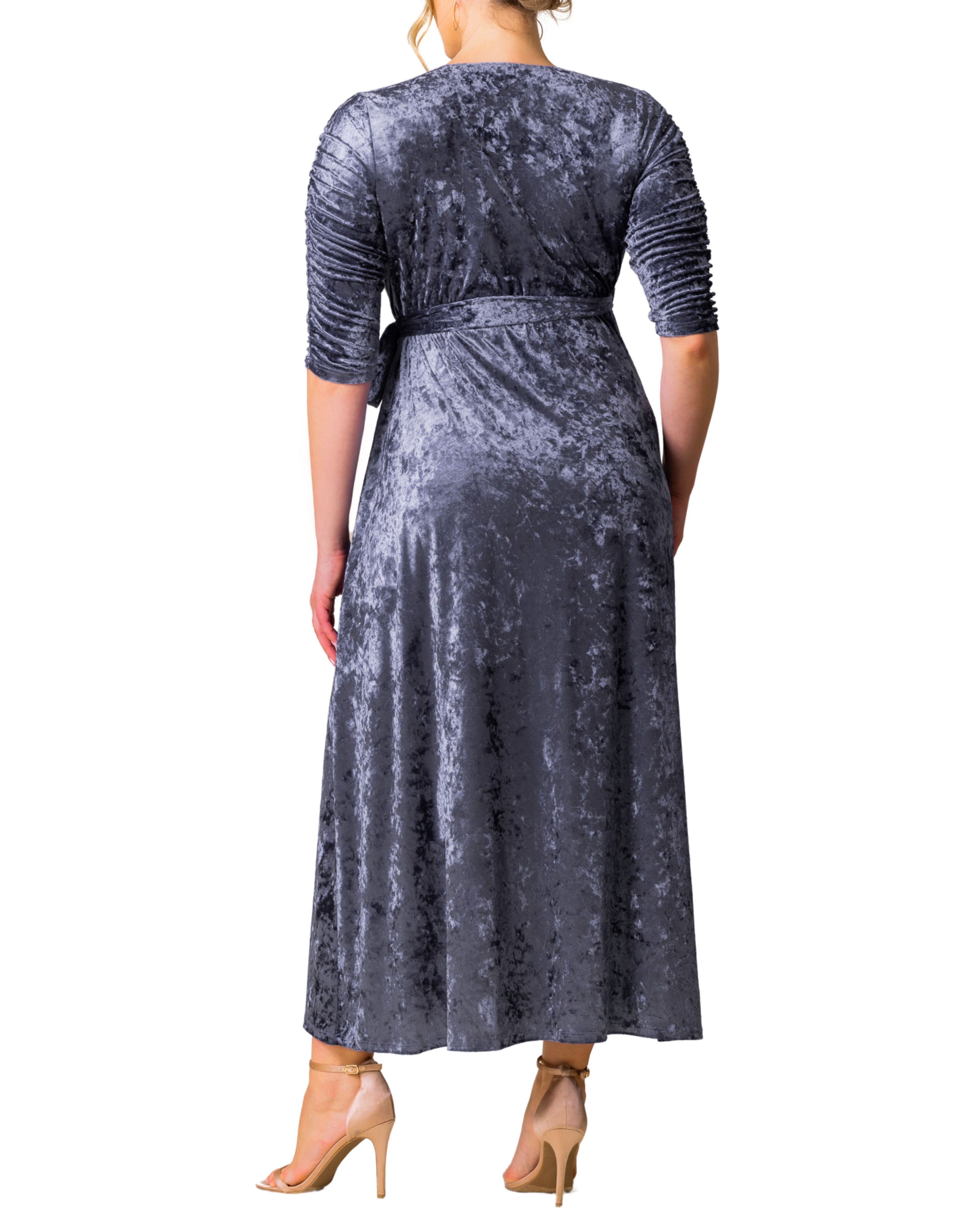 Cara Velvet Long Wrap Gown, DEEP FROST / Dusty Blue, alternate image number 1