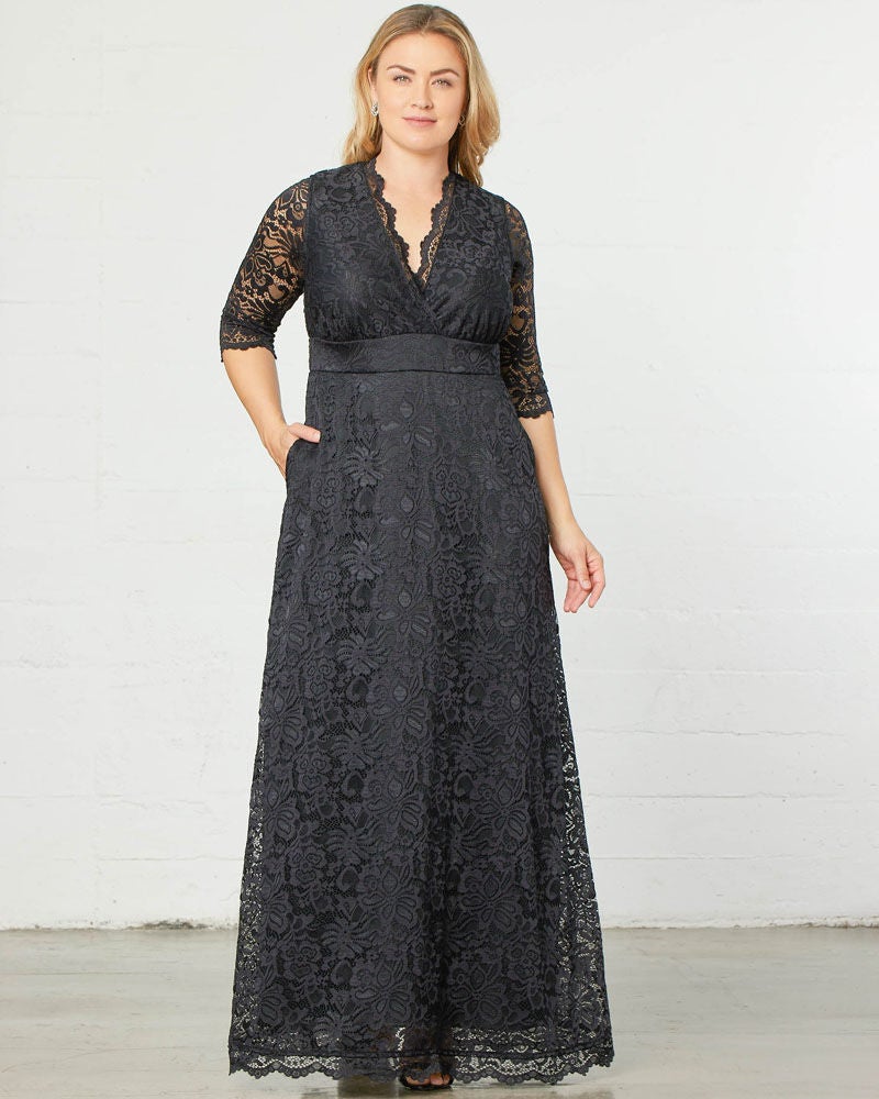 Maria Lace Evening Gown, Onyx, alternate image number 2